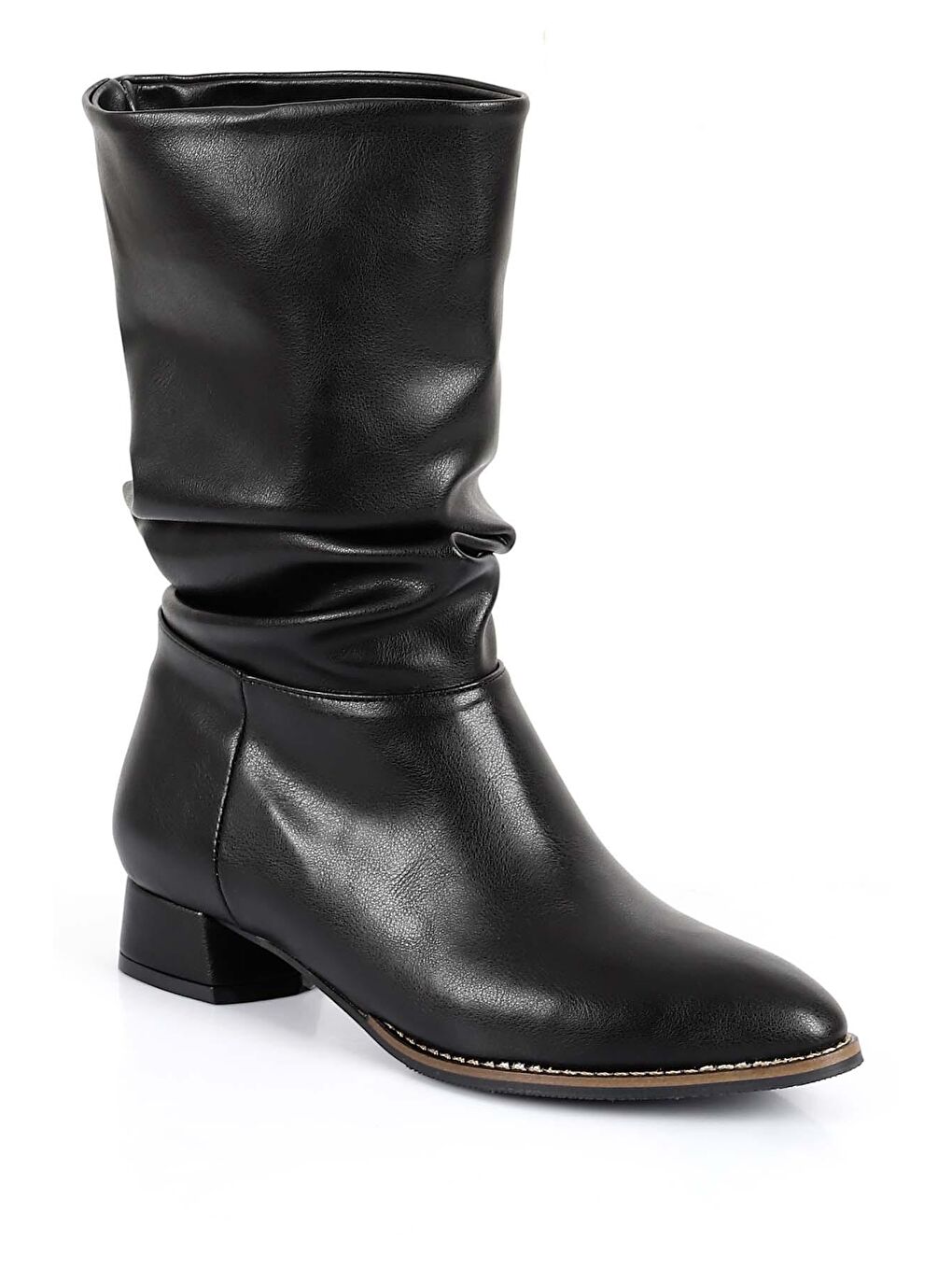 Siyah Sivri Burun Kalın Topuklu Körüklü Kadın Günlük Kısa Çizme 37050-4