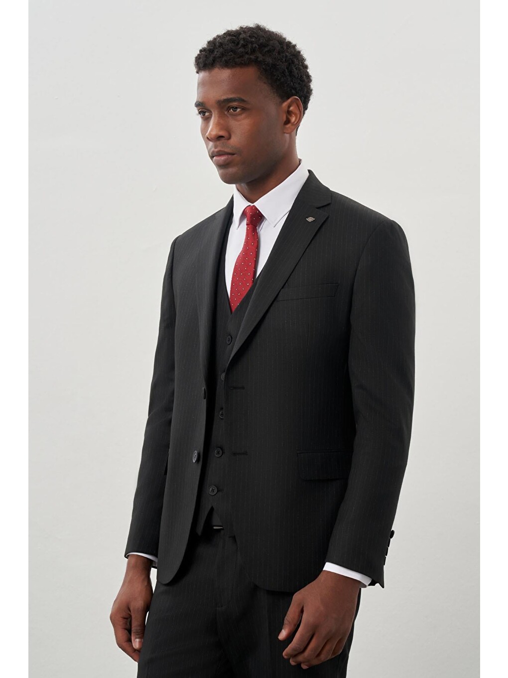 Siyah Bez Ayağı Kılıç Yaka Tam Astar Yelekli 6 Drop Slim Fit Takım Elbise 1001245177-2