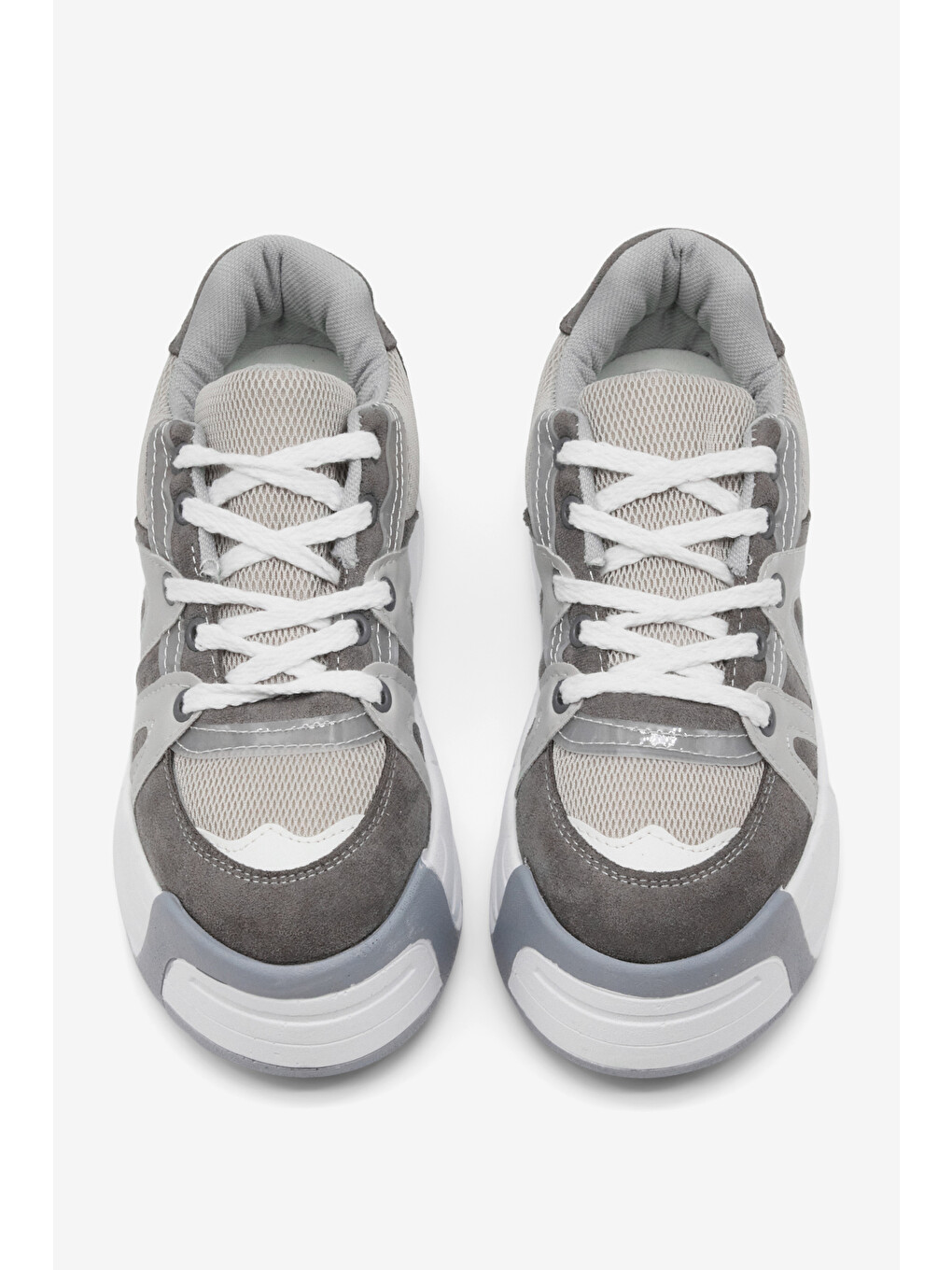 Kadın Gri Yüksek Taban Rahat Bağcıklı Sneaker