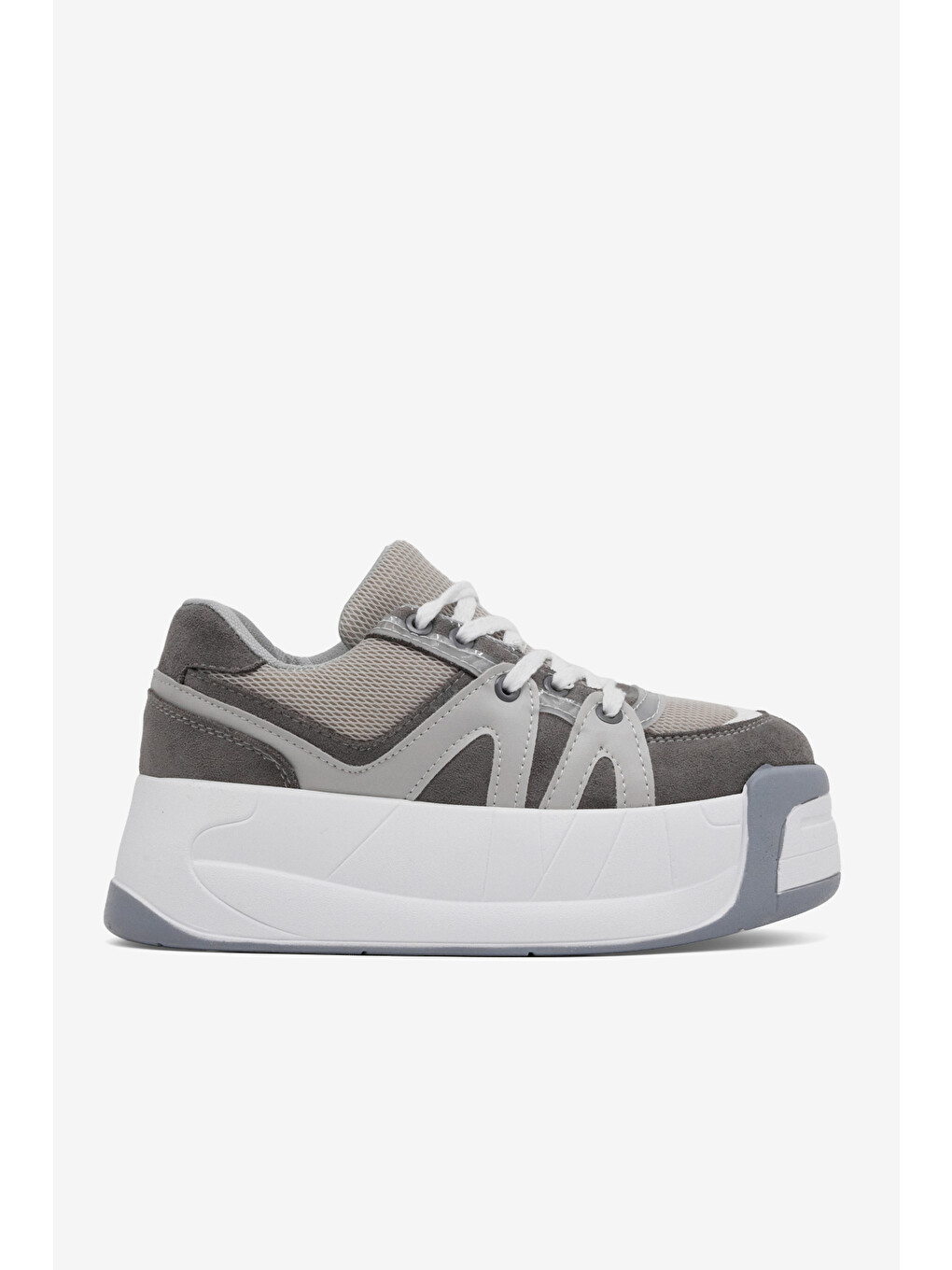 Kadın Gri Yüksek Taban Rahat Bağcıklı Sneaker-3