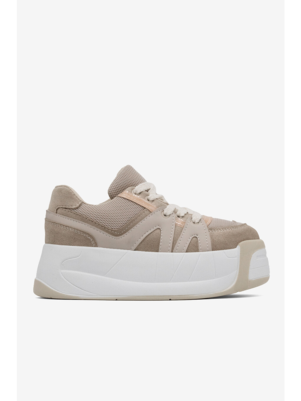 Kadın Bej Yüksek Taban Rahat Bağcıklı Sneaker