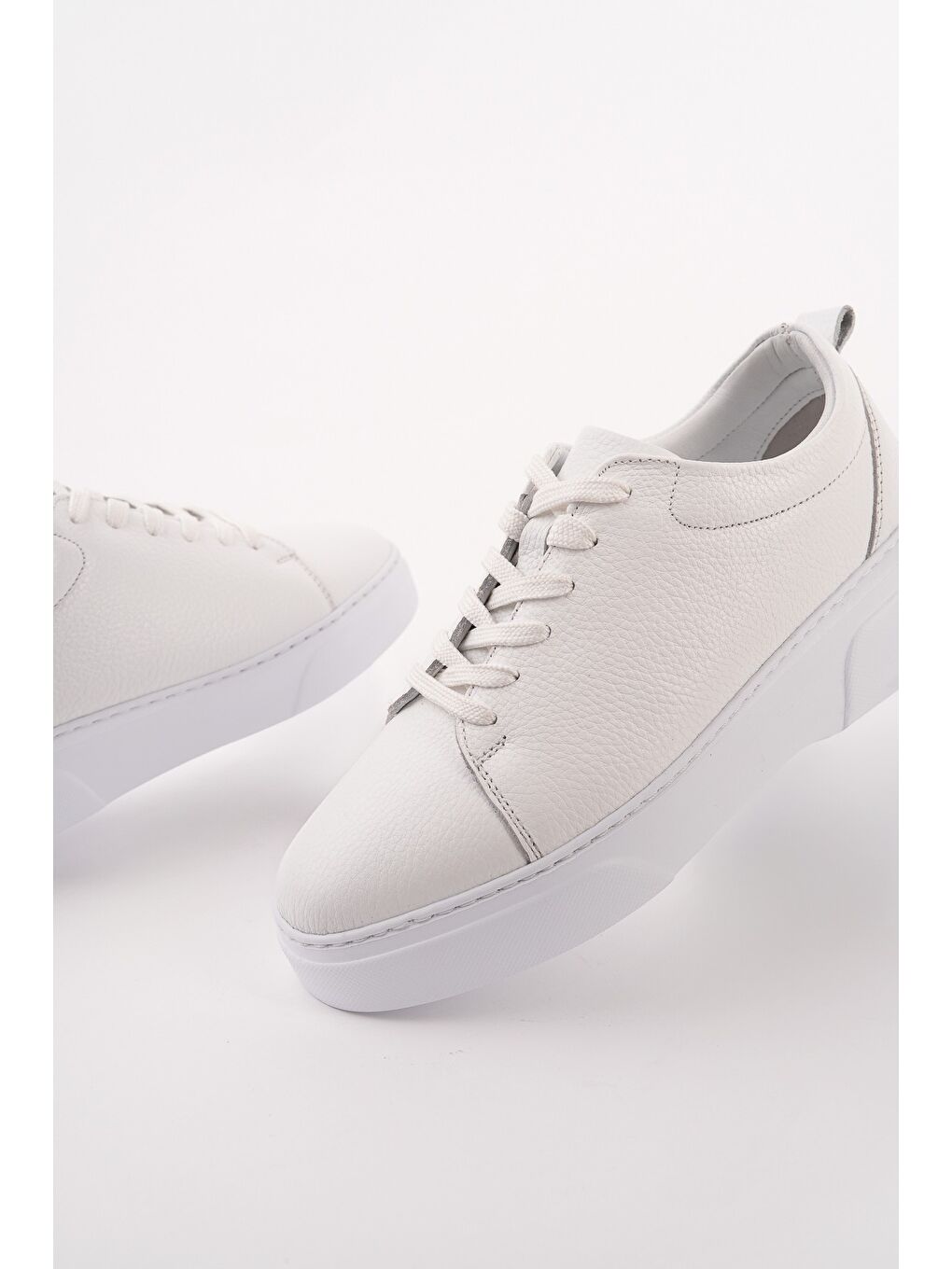 Beyaz LEONS Hakiki Deri Erkek Kalın Taban Bağcıklı Günlük Casual Sneaker-3