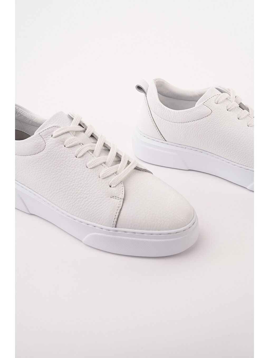 Beyaz LEONS Hakiki Deri Erkek Kalın Taban Bağcıklı Günlük Casual Sneaker-5