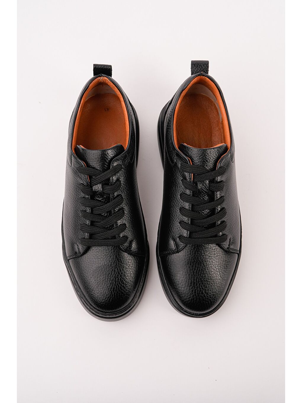 Siyah LEONS Hakiki Deri Erkek Kalın Taban Bağcıklı Günlük Casual Sneaker