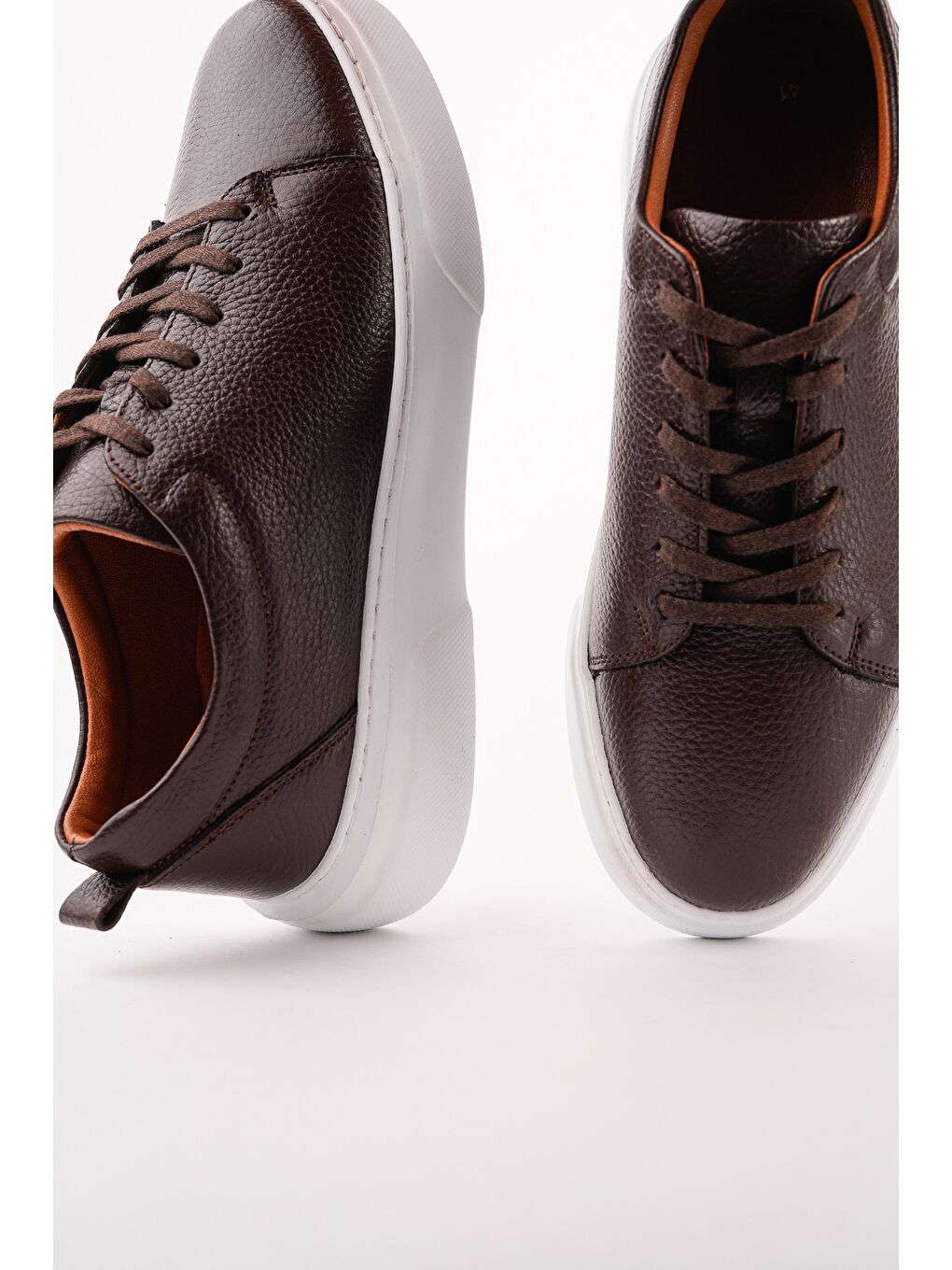 Kahverengi LEONS Hakiki Deri Erkek Kalın Taban Bağcıklı Günlük Casual Sneaker-4