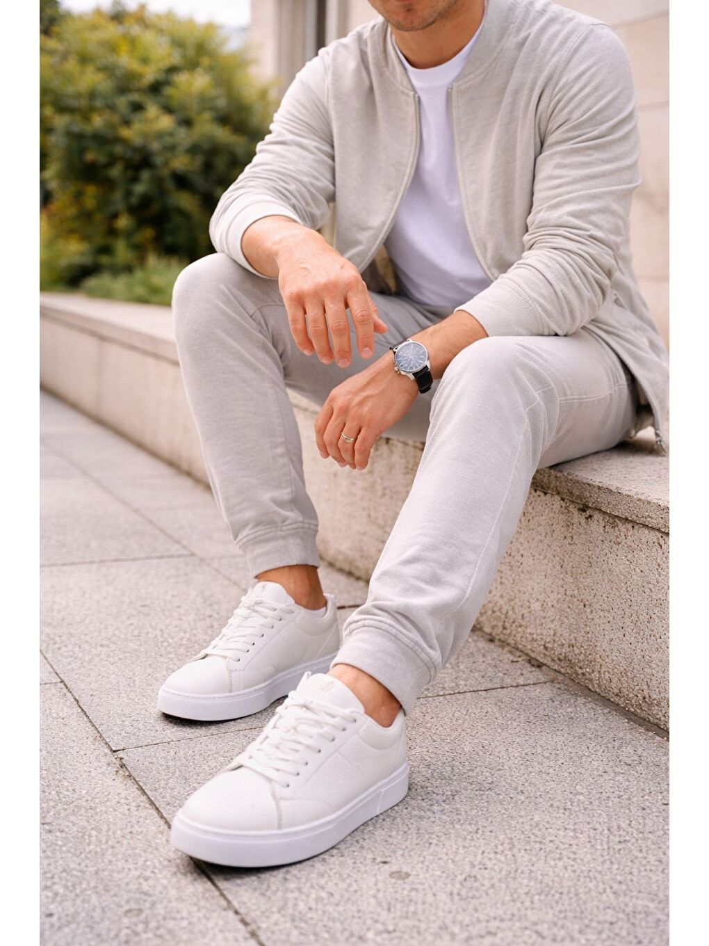 Beyaz LEONS Hakiki Deri Erkek Kalın Taban Bağcıklı Günlük Casual Sneaker-8