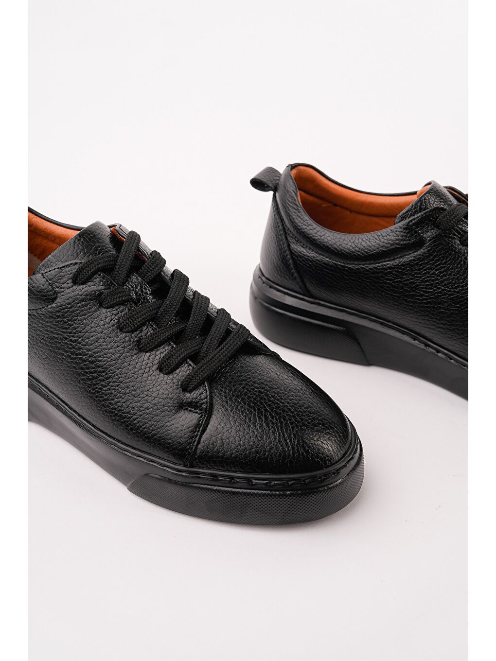 Siyah LEONS Hakiki Deri Erkek Kalın Taban Bağcıklı Günlük Casual Sneaker-1