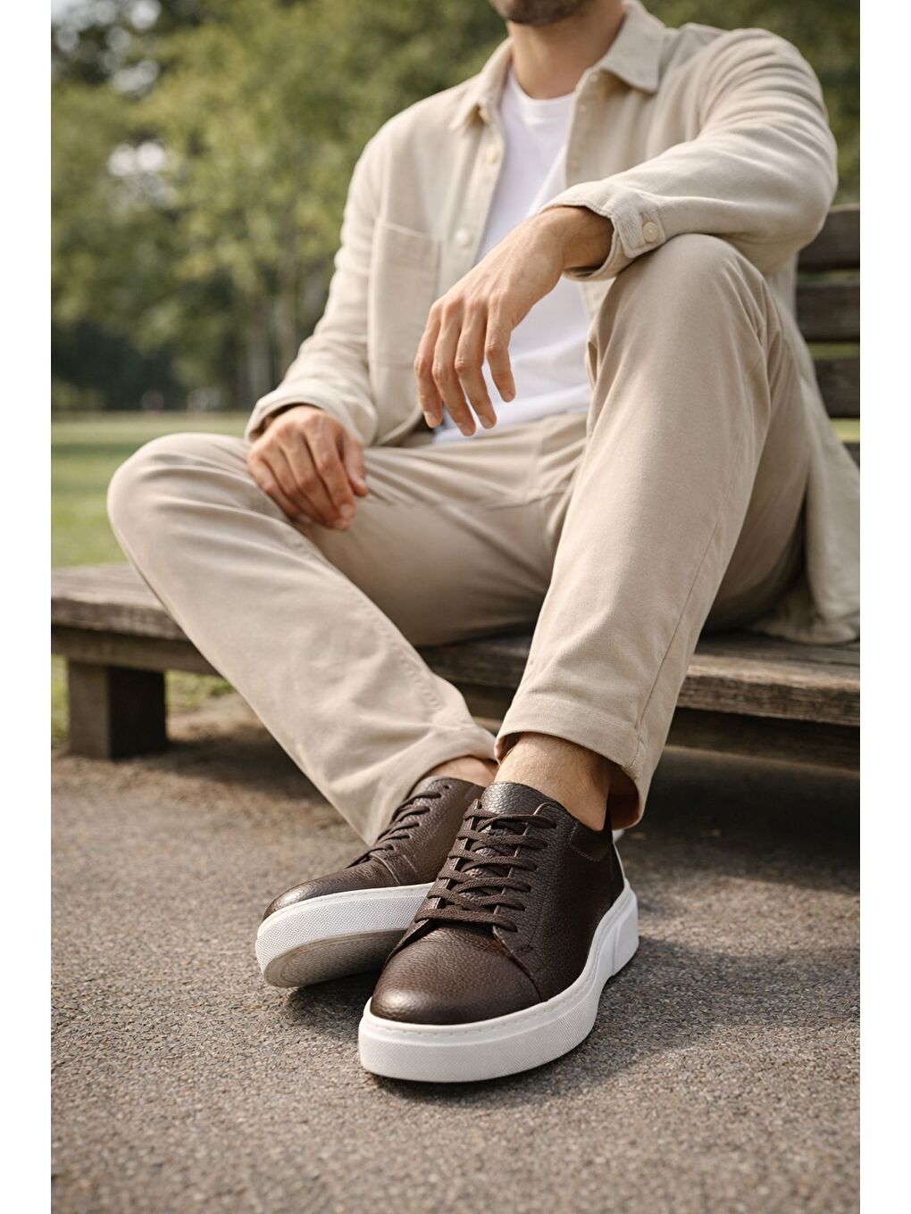 Kahverengi LEONS Hakiki Deri Erkek Kalın Taban Bağcıklı Günlük Casual Sneaker-5