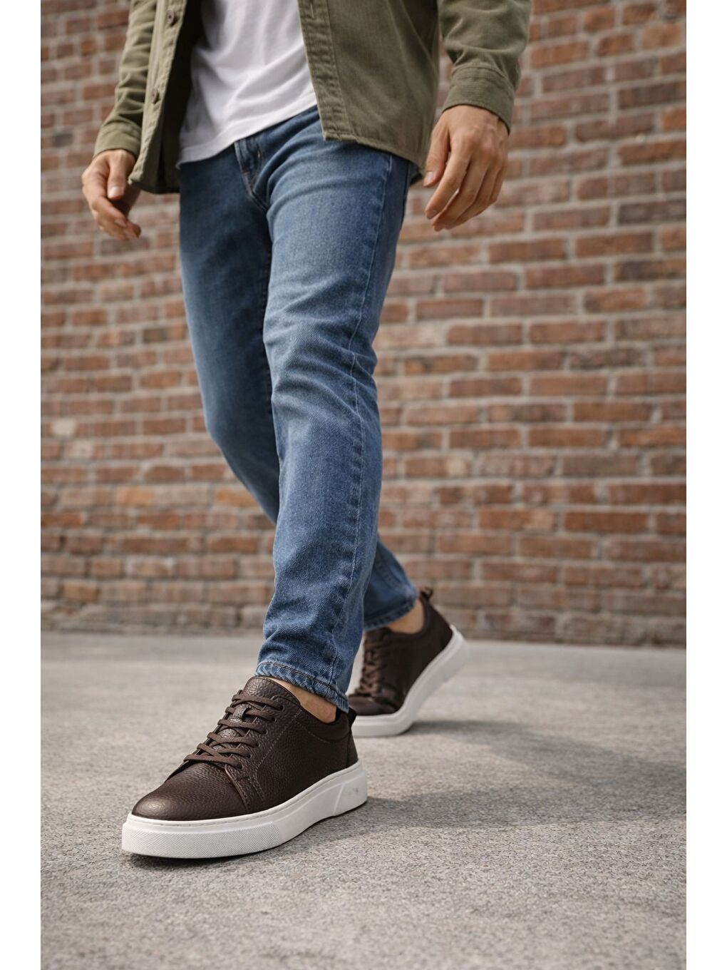 Kahverengi LEONS Hakiki Deri Erkek Kalın Taban Bağcıklı Günlük Casual Sneaker-6