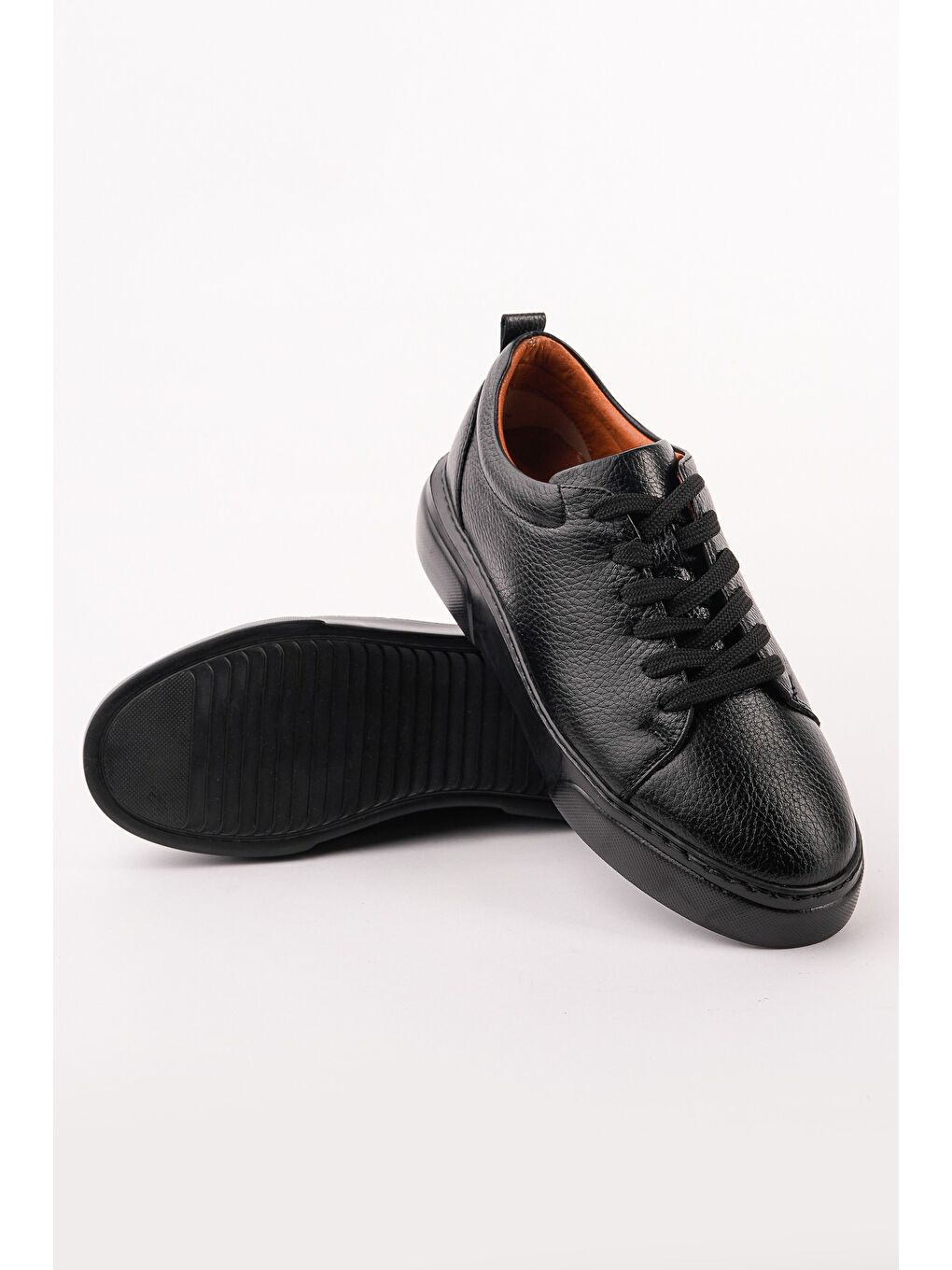 Siyah LEONS Hakiki Deri Erkek Kalın Taban Bağcıklı Günlük Casual Sneaker-4