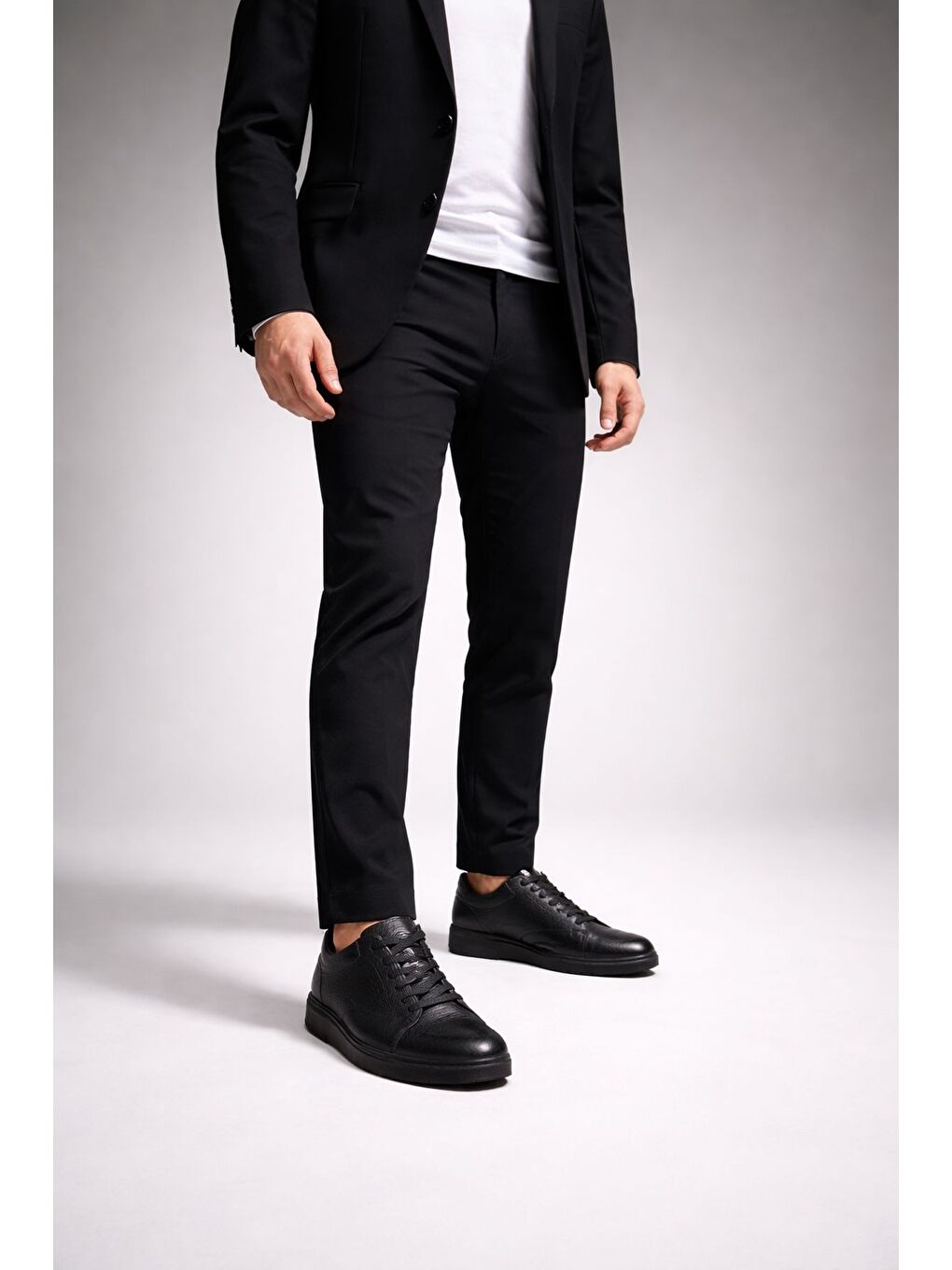 Siyah LEONS Hakiki Deri Erkek Kalın Taban Bağcıklı Günlük Casual Sneaker-5