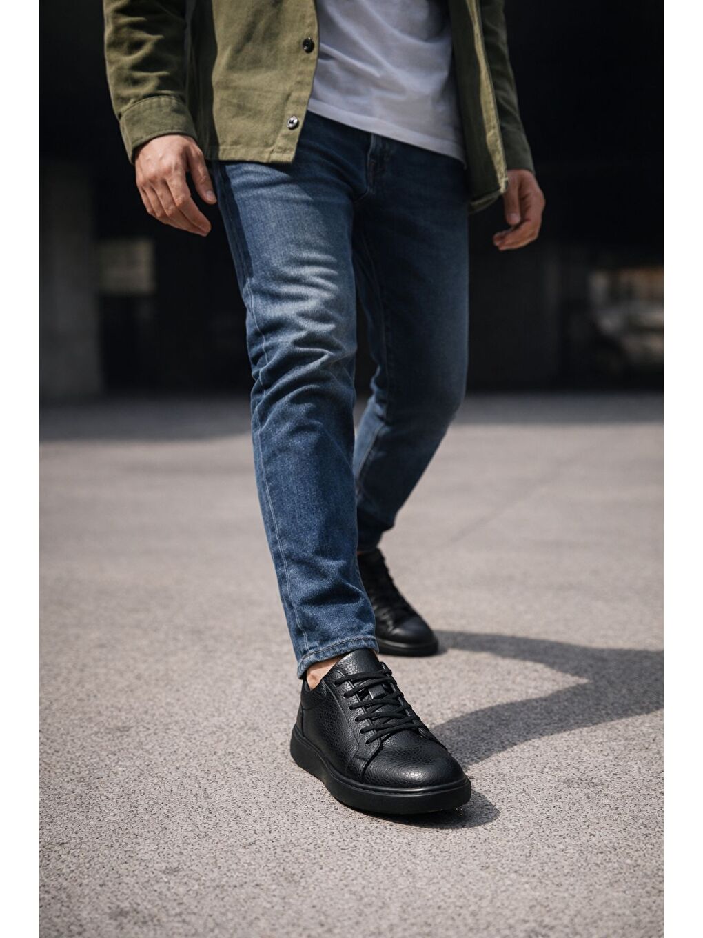 Siyah LEONS Hakiki Deri Erkek Kalın Taban Bağcıklı Günlük Casual Sneaker-6