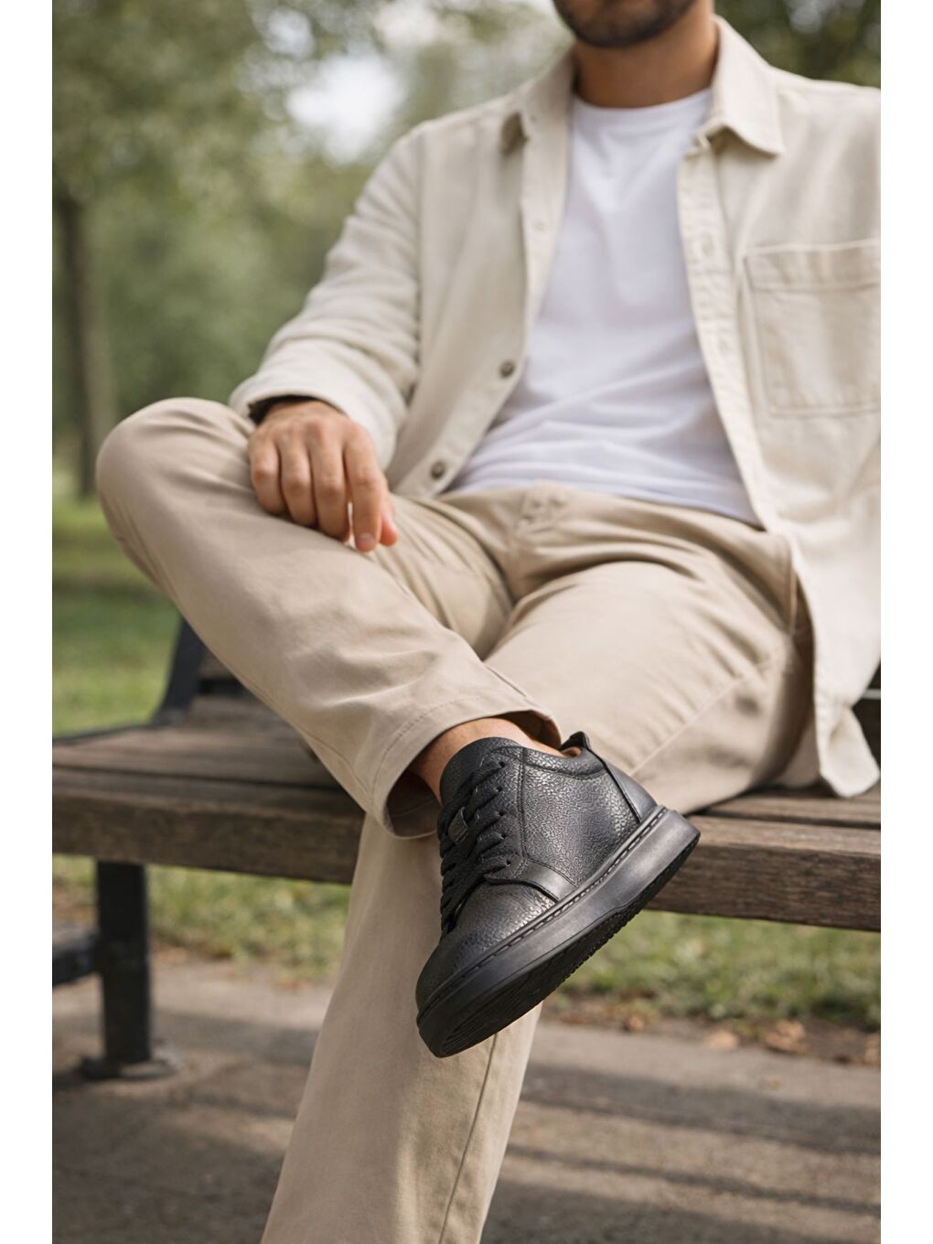 Siyah LEONS Hakiki Deri Erkek Kalın Taban Bağcıklı Günlük Casual Sneaker-7