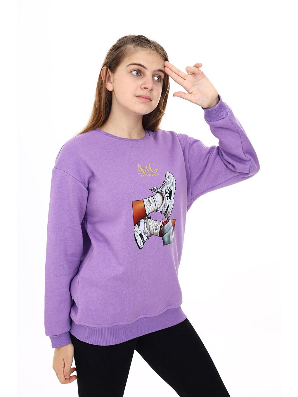 Mor Kız Çocuk Baskılı 3 İplik Sweatshirt 7-13 Yaş Lx287-1
