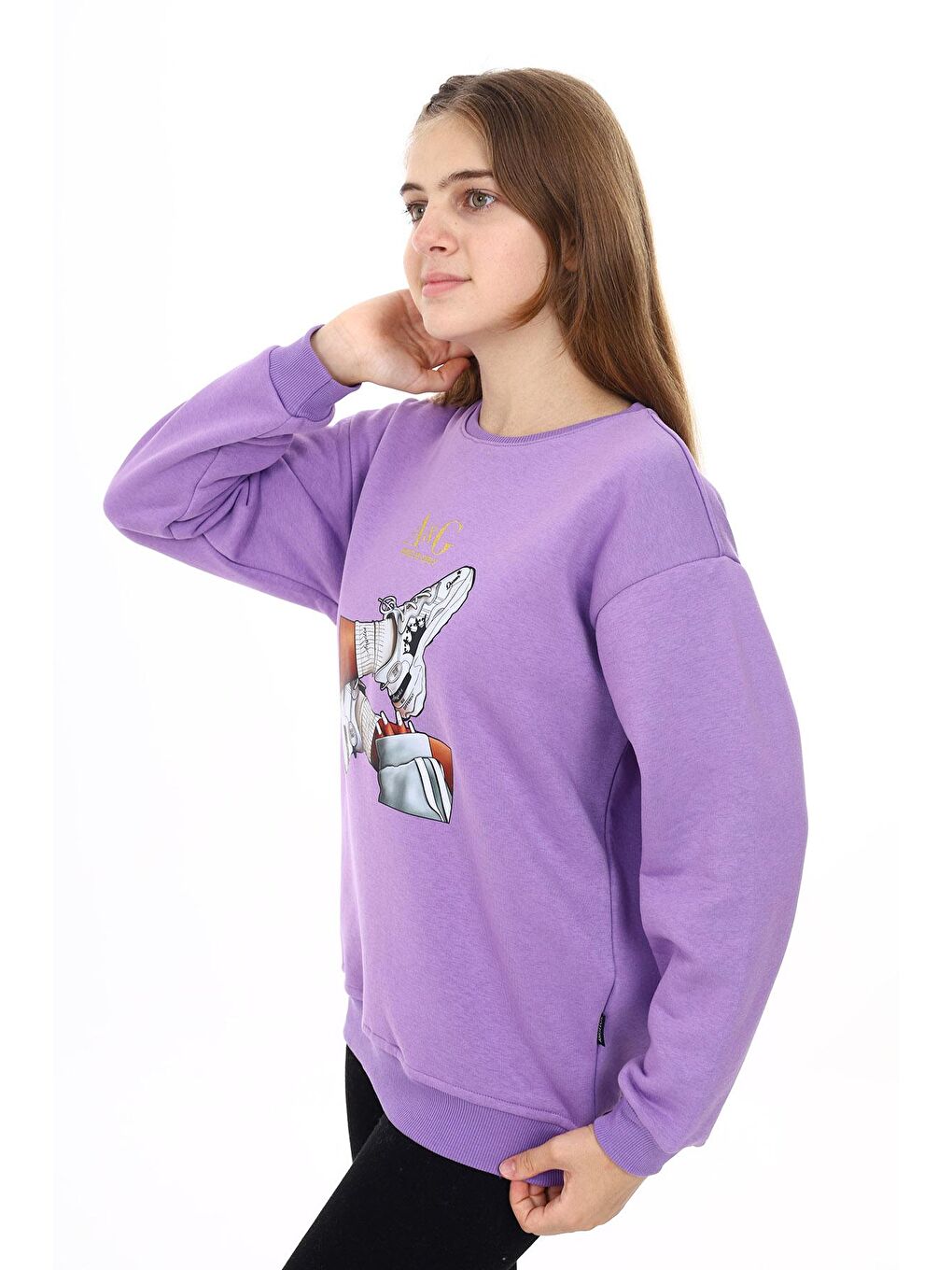 Mor Kız Çocuk Baskılı 3 İplik Sweatshirt 7-13 Yaş Lx287-2