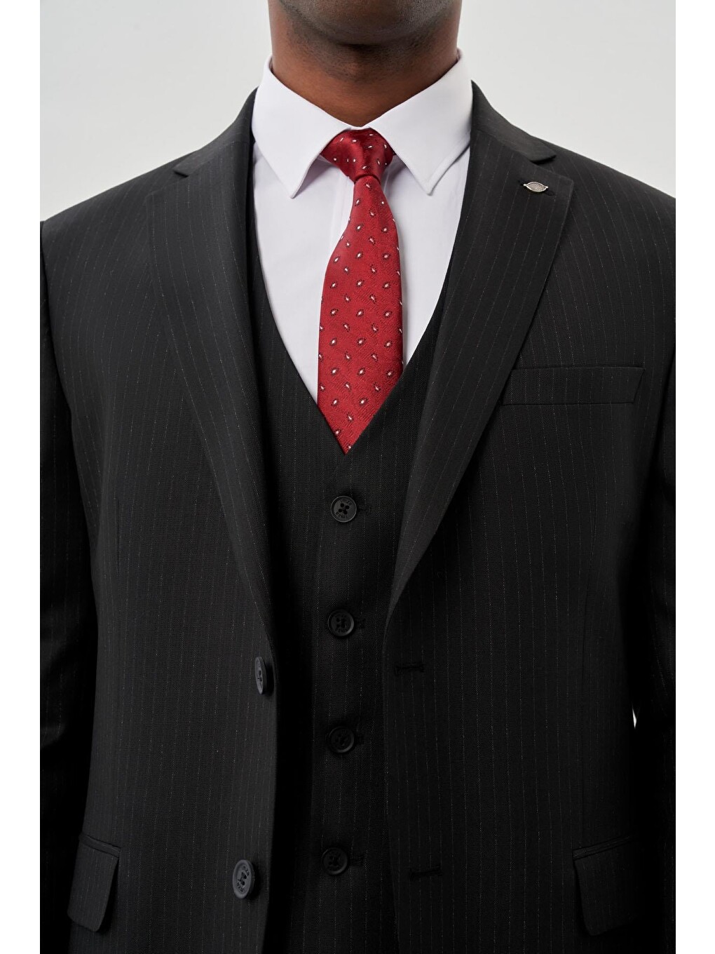 Siyah Bez Ayağı Kılıç Yaka Tam Astar Yelekli 6 Drop Slim Fit Takım Elbise 1001245177-3
