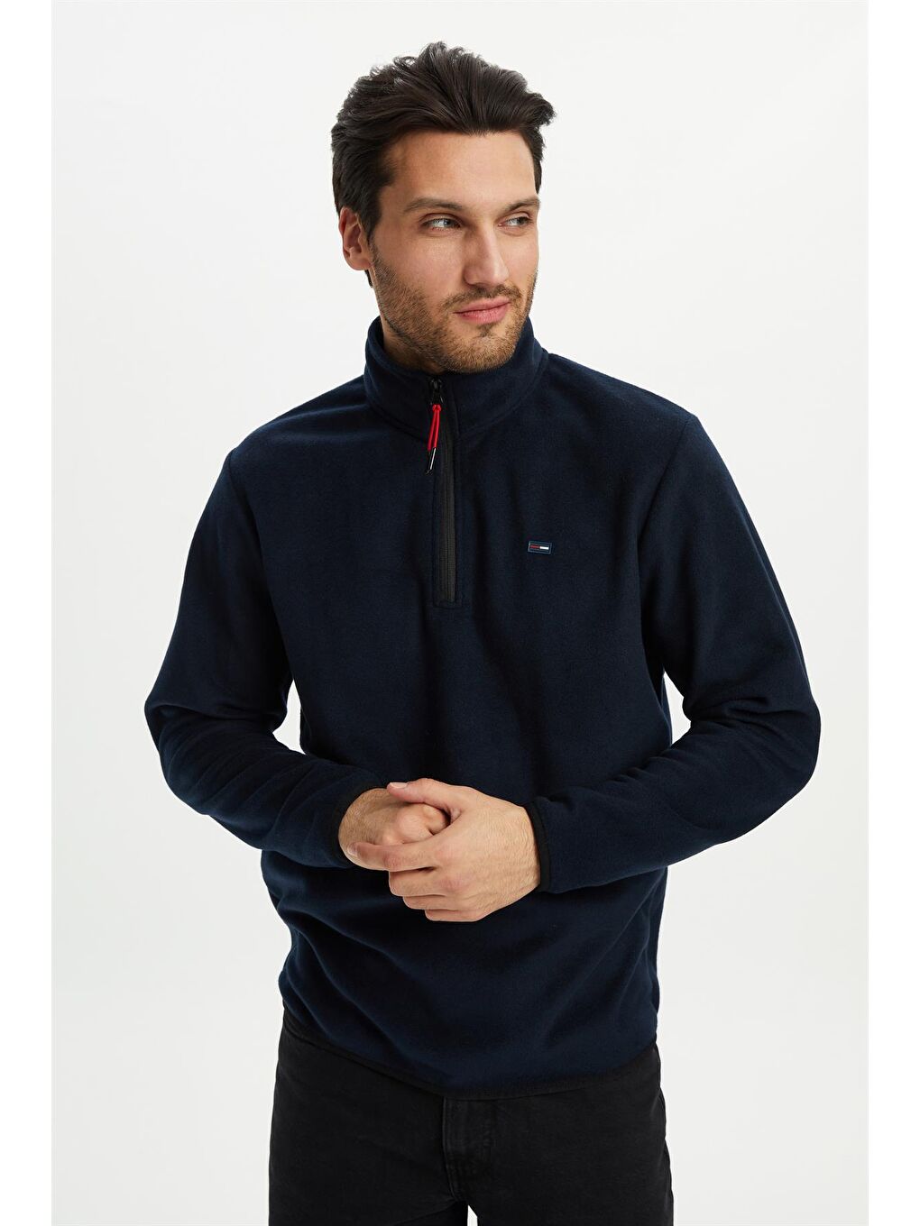 Lacivert Erkek Dik Yaka Yarım Fermuar Kışlık Sweatshirt PO-001