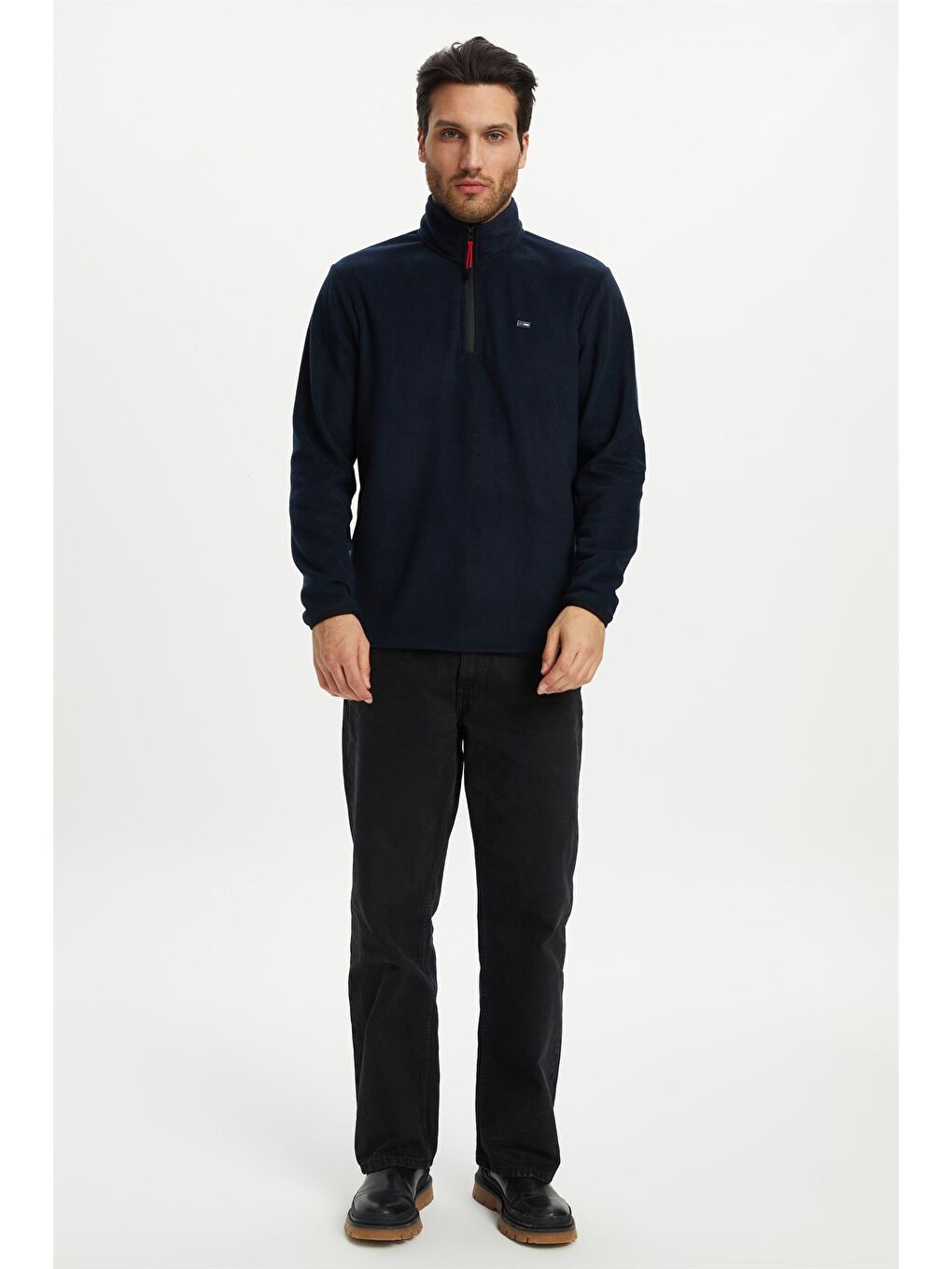 Lacivert Erkek Dik Yaka Yarım Fermuar Kışlık Sweatshirt PO-001-1