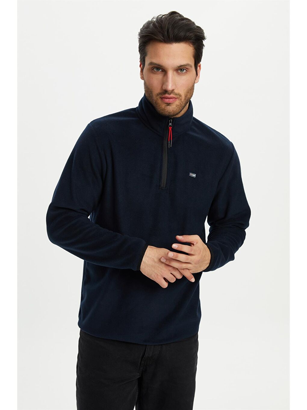 Lacivert Erkek Dik Yaka Yarım Fermuar Kışlık Sweatshirt PO-001-2