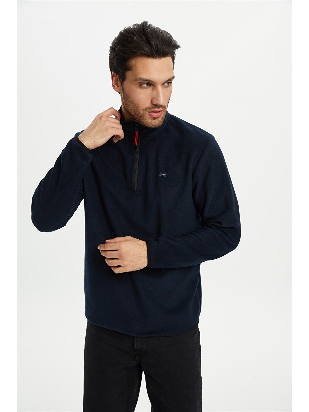 Lacivert Erkek Dik Yaka Yarım Fermuar Kışlık Sweatshirt PO-001-3