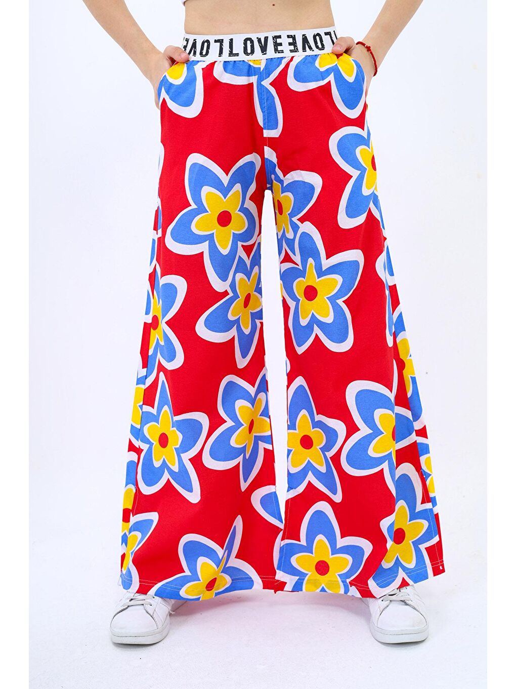 Kırmızı Kız Çocuk Geniş Paçalı Yazlık Alt 9-14 Yaş Lx234-1-1