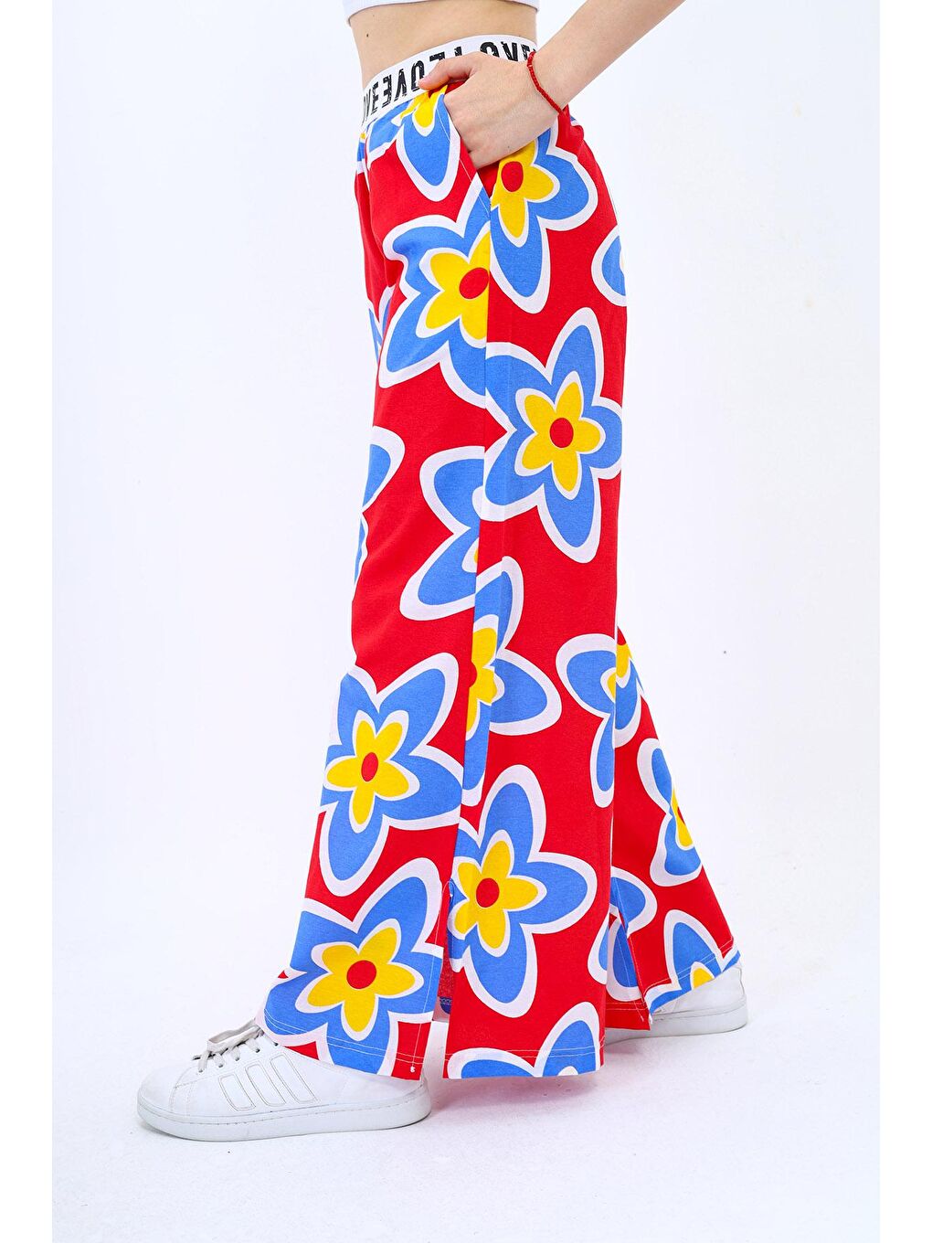 Kırmızı Kız Çocuk Geniş Paçalı Yazlık Alt 9-14 Yaş Lx234-1-2