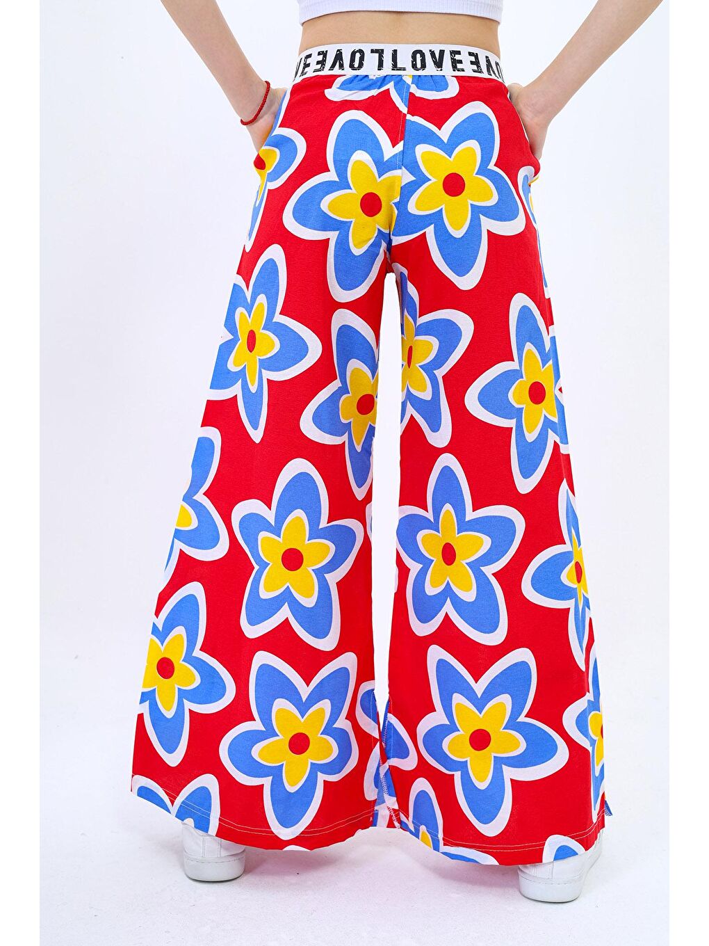 Kırmızı Kız Çocuk Geniş Paçalı Yazlık Alt 9-14 Yaş Lx234-1-3