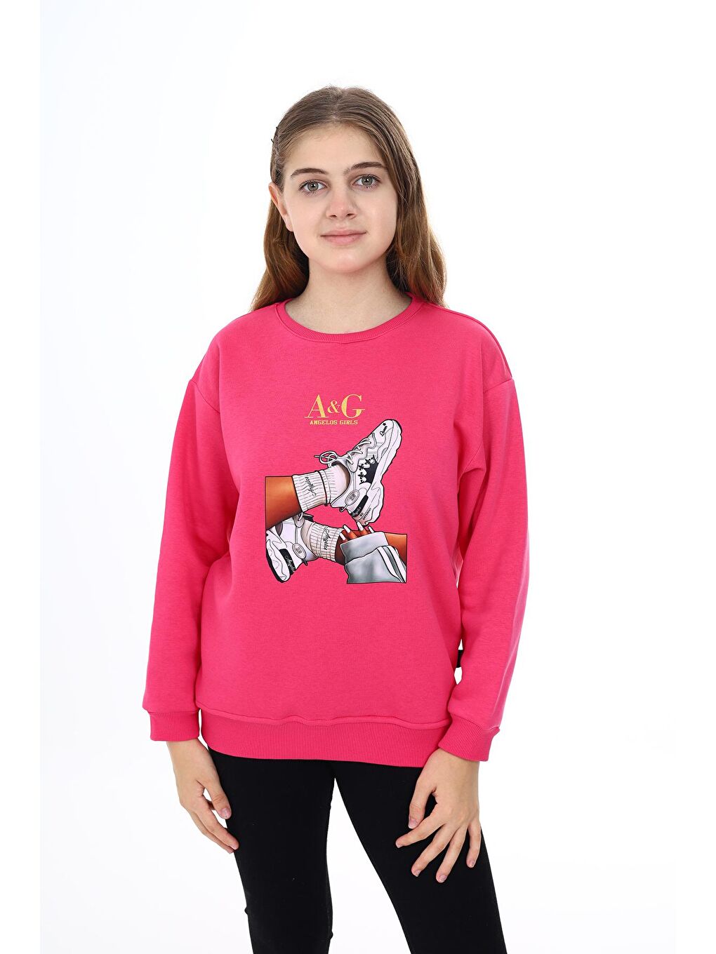 Fuşya Kız Çocuk Baskılı 3 İplik Sweatshirt 7-13 Yaş Lx287