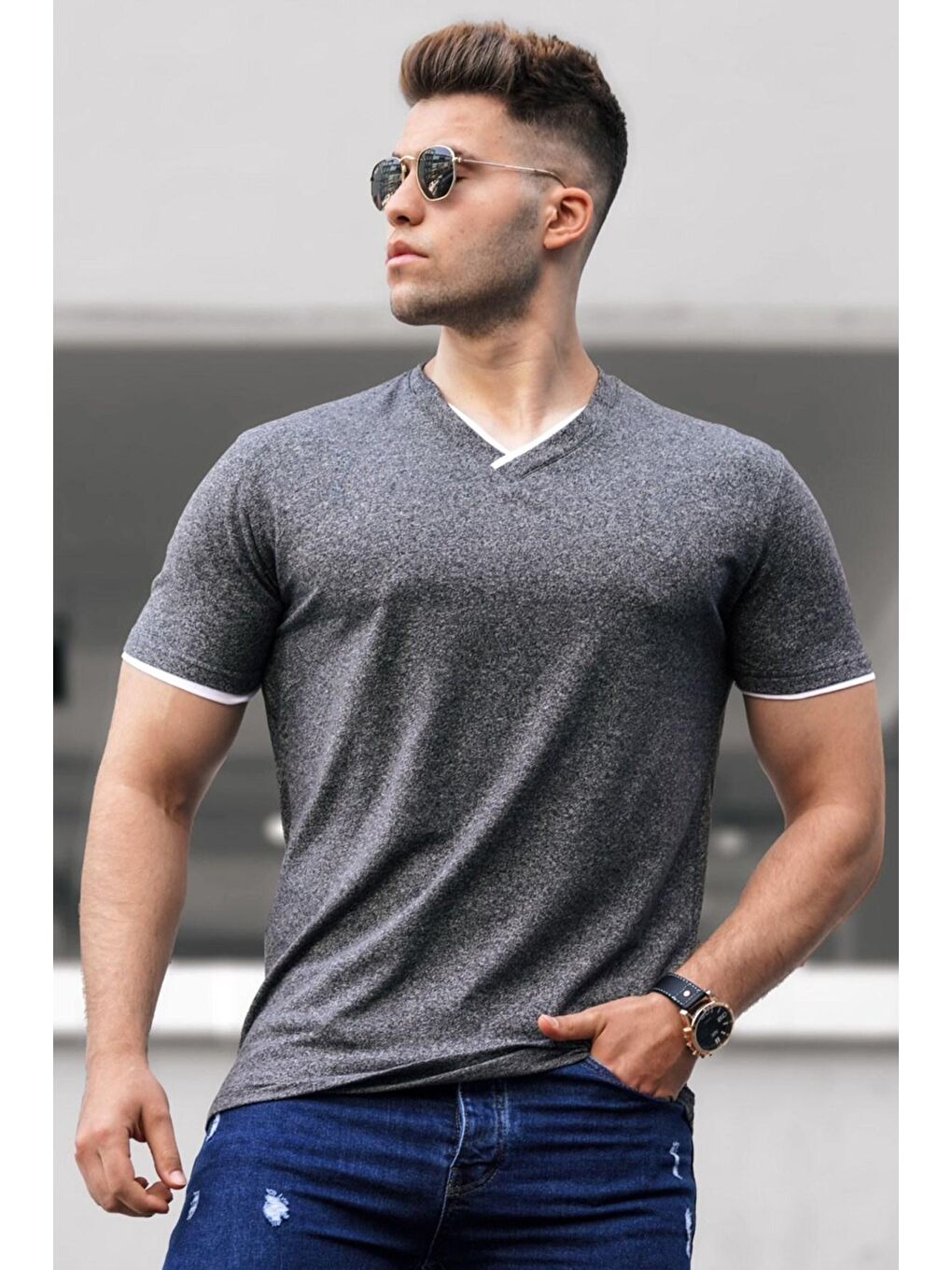 Basic V Yaka Siyah Tişört 5278