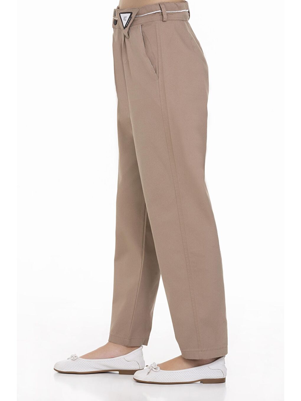 Kahverengi Kız Çocuk Beli Ayarlanabilir Gabardin Pantolon 9-14 Yaş Lx247