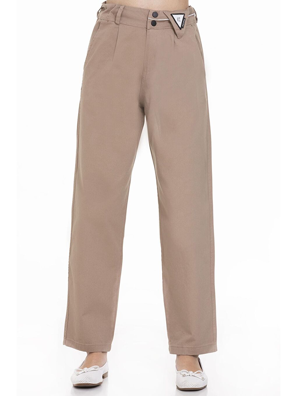 Kahverengi Kız Çocuk Beli Ayarlanabilir Gabardin Pantolon 9-14 Yaş Lx247-1