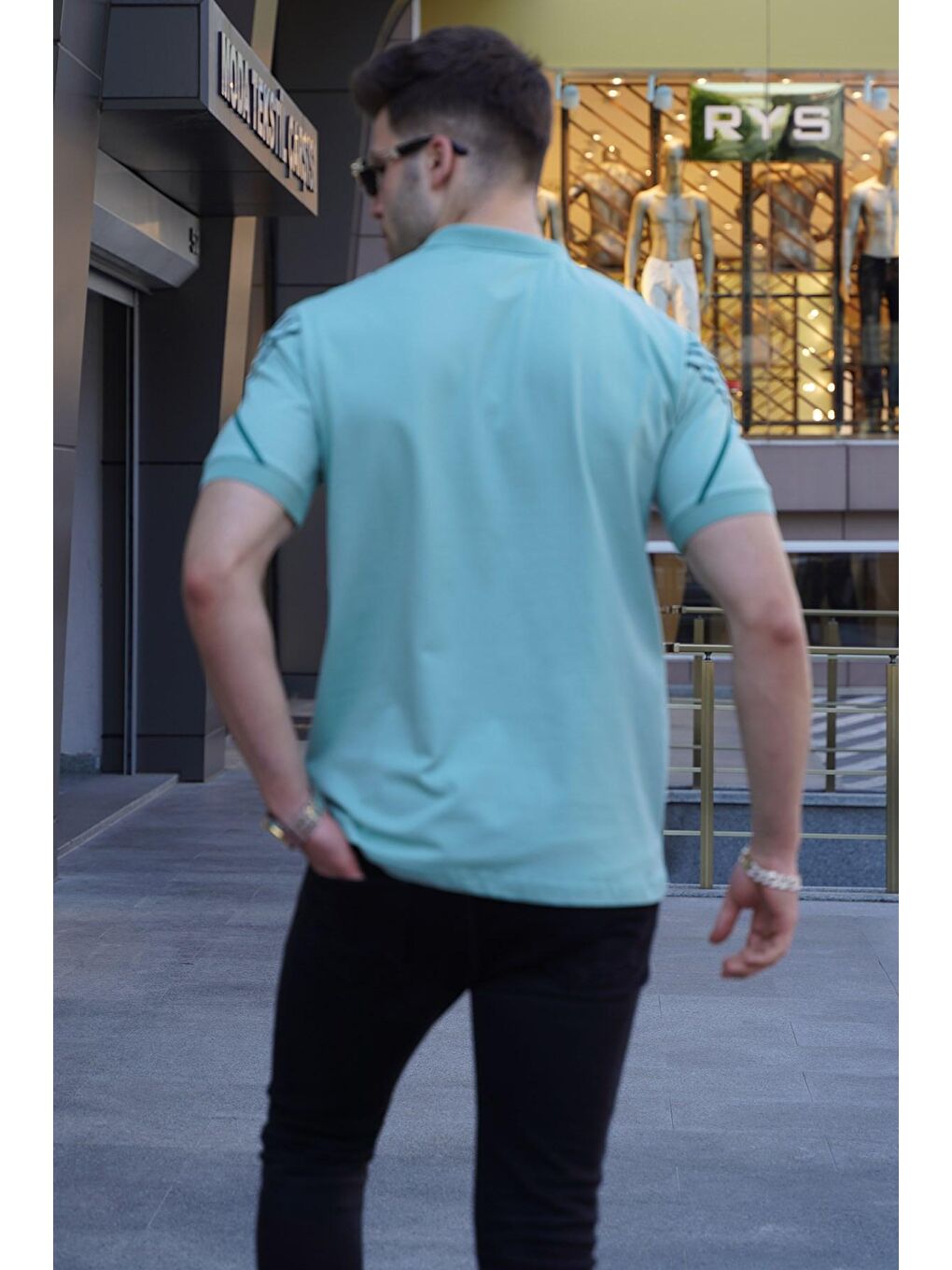 Mint Yeşili Desenli Polo Yaka Tişört 5870-1