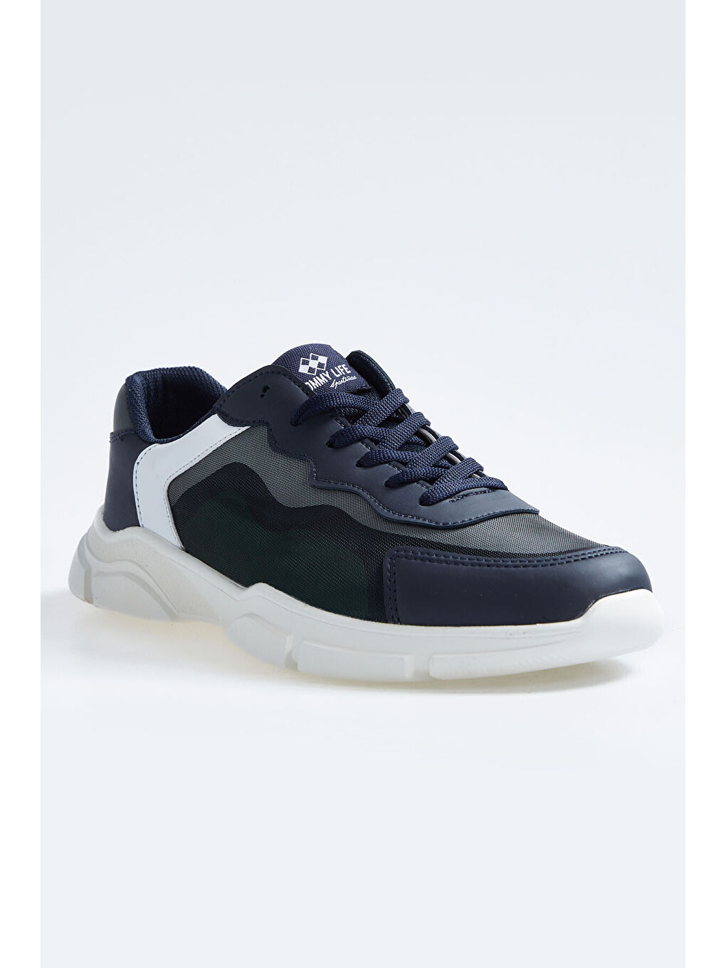 Lacivert Bağcıklı Yüksek Taban Suni Deri Detaylı Erkek Spor Ayakkabı - 89117-4