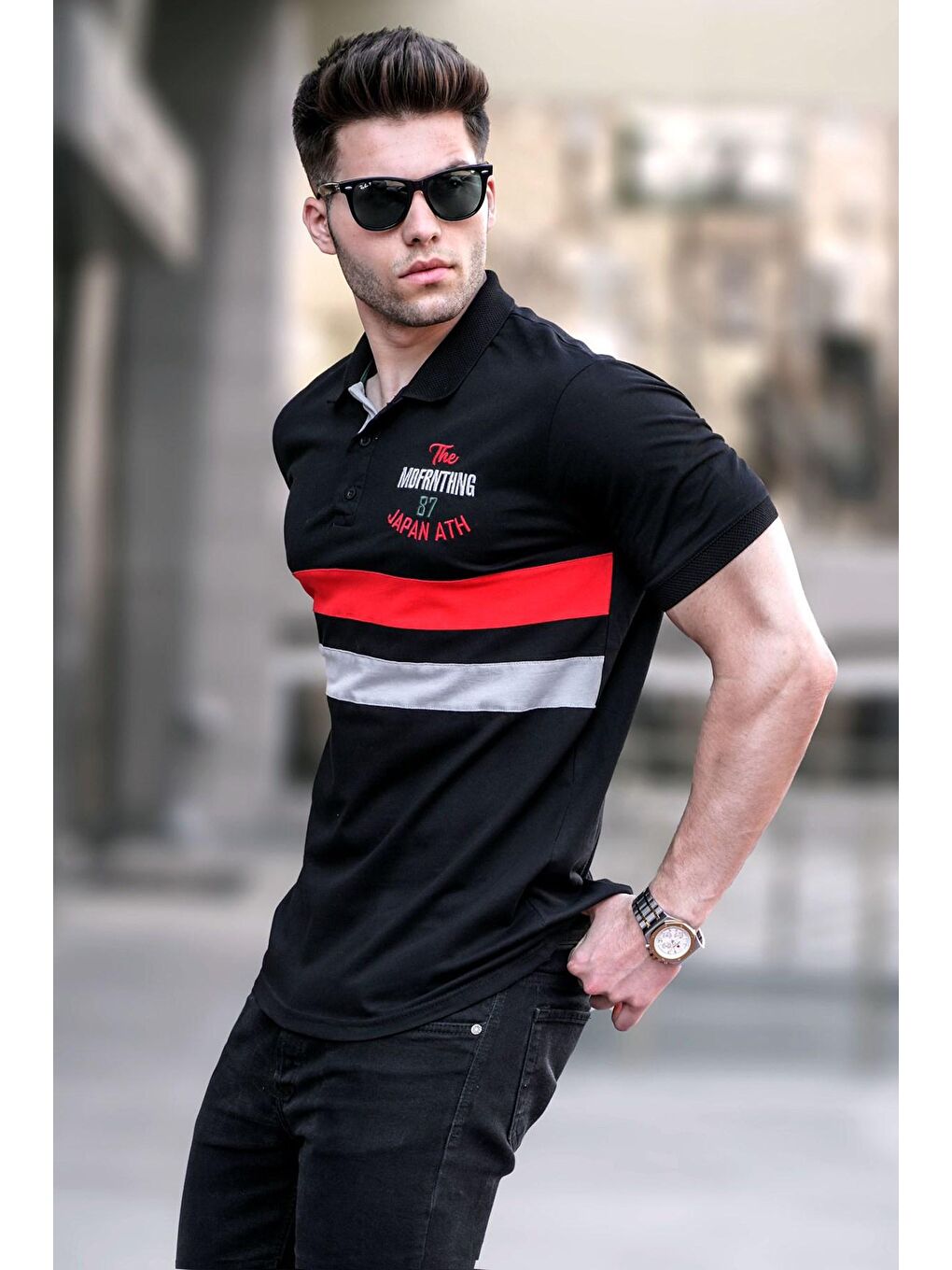 Siyah Nakışlı Polo Yaka Tişört 5868