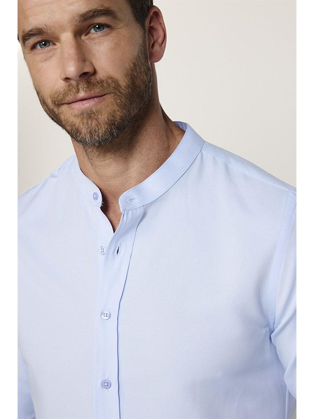 Slim Fit Hakim Yaka Pamuklu Kolay Ütü Erkek Mavi Gömlek-2