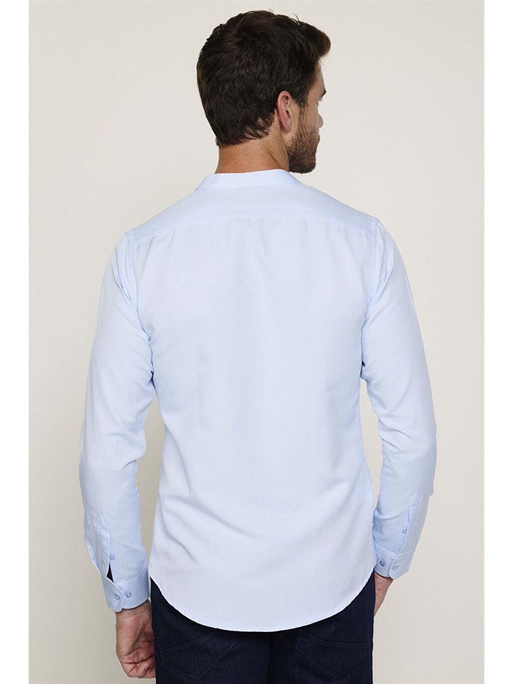Slim Fit Hakim Yaka Pamuklu Kolay Ütü Erkek Mavi Gömlek-4