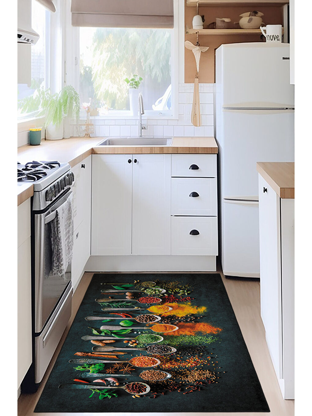 Karışık Pamuk ve Kaydırmaz Taban Yıkanabilir Mutfak Halısı 100 x 200 cm-2