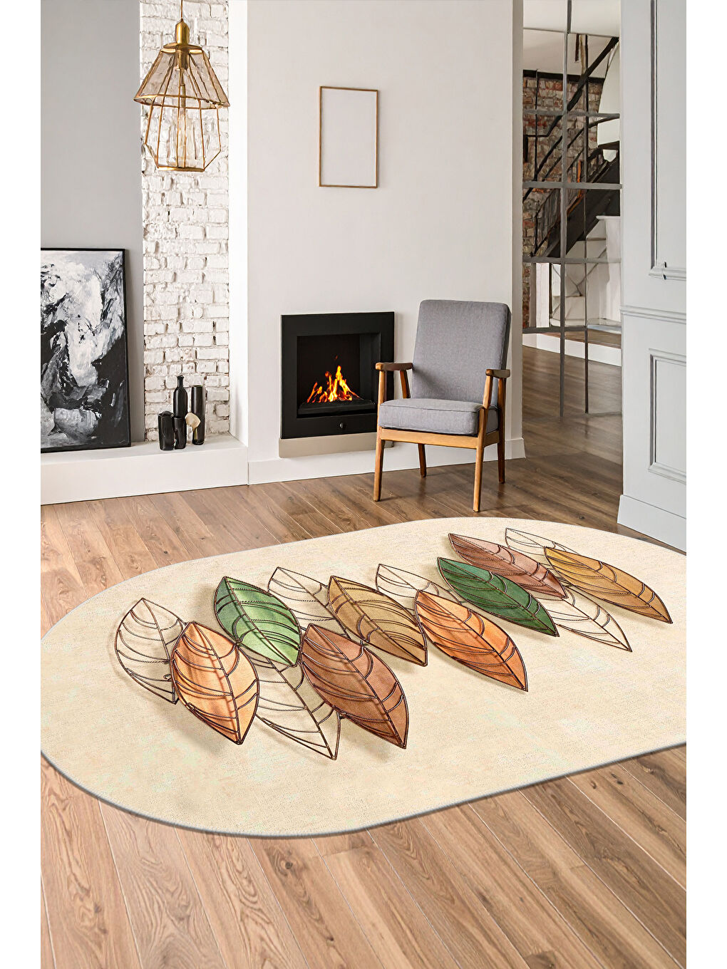 Kahverengi Dekoratif Özel Tasarım Yıkanabilir İnce Kaymaz Tabanlı Modern Halı 120 x 180 cm-1