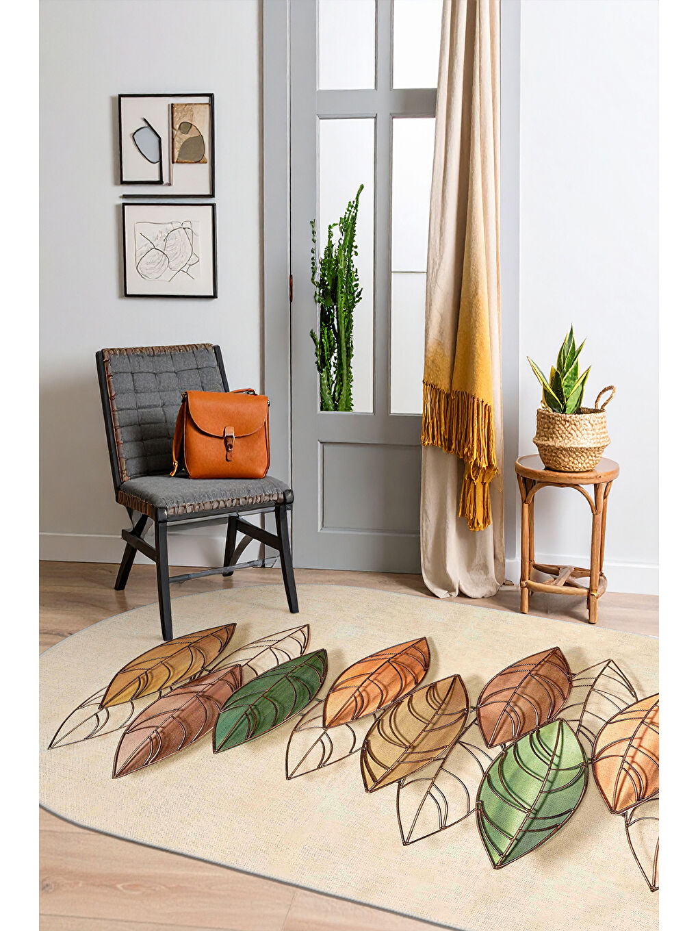 Kahverengi Dekoratif Özel Tasarım Yıkanabilir İnce Kaymaz Tabanlı Modern Halı 120 x 180 cm-2