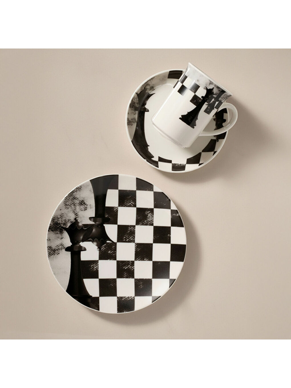 Ekru Camelia 3 Parça Çay Takımı Satranç Vezir-3