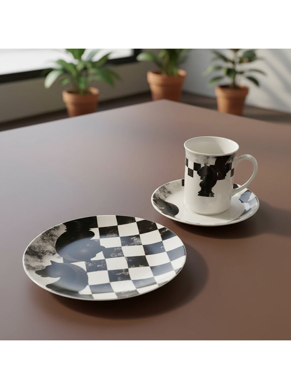 Ekru Camelia 3 Parça Çay Takımı Satranç At-1