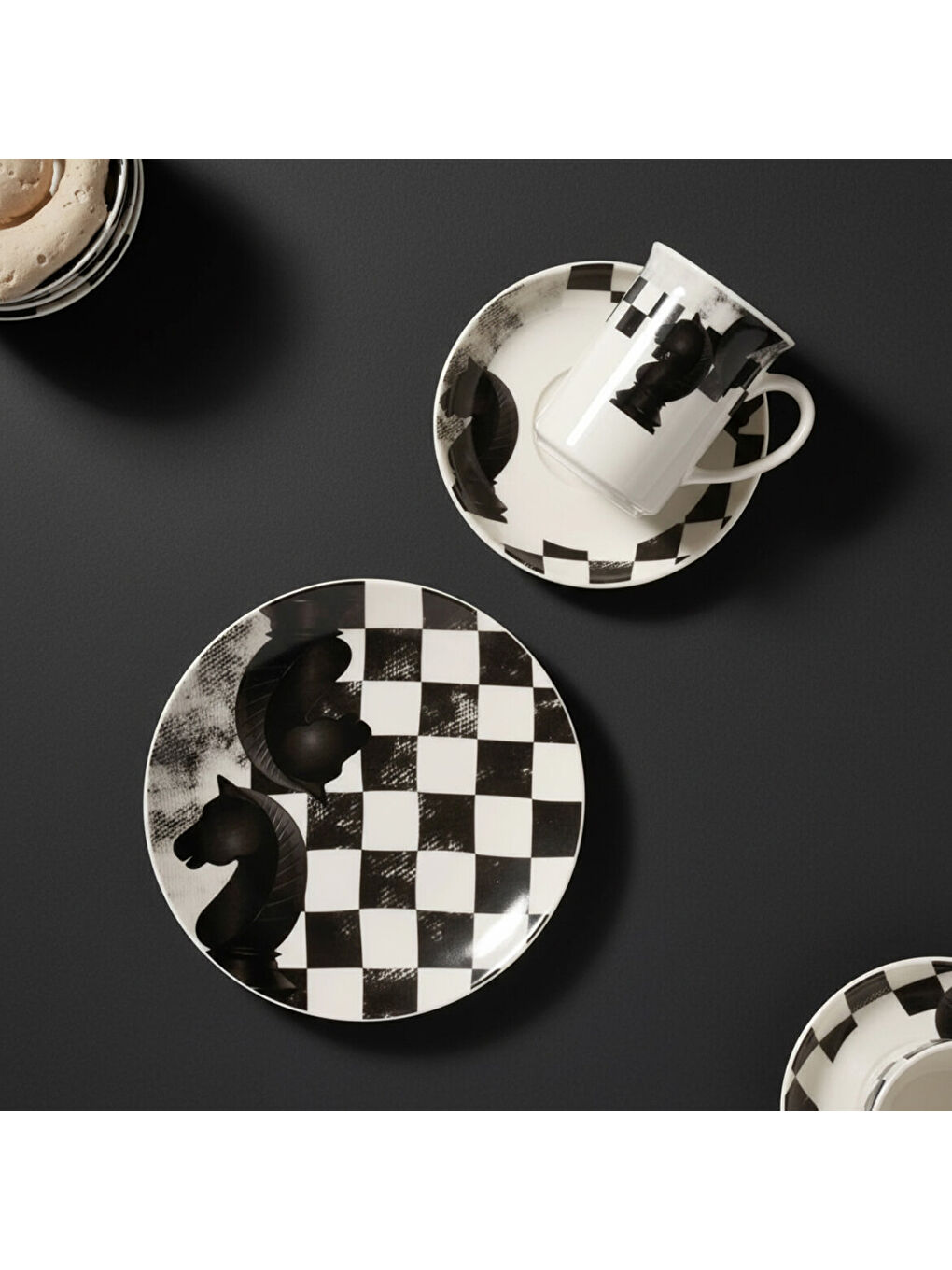 Ekru Camelia 3 Parça Çay Takımı Satranç At-2