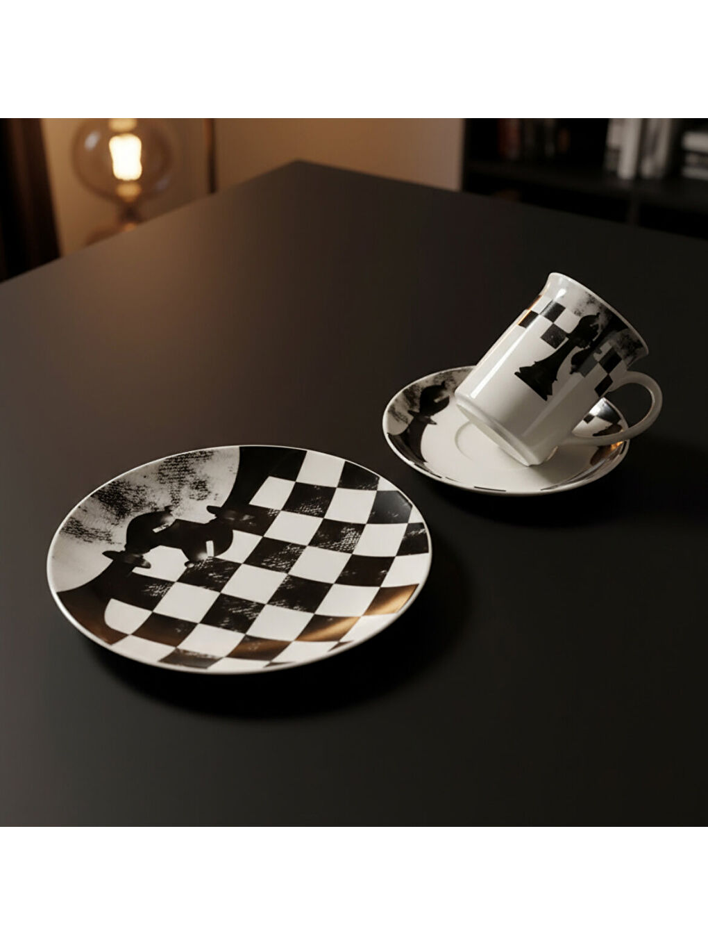 Ekru Camelia 3 Parça Çay Takımı Satranç Fil-1