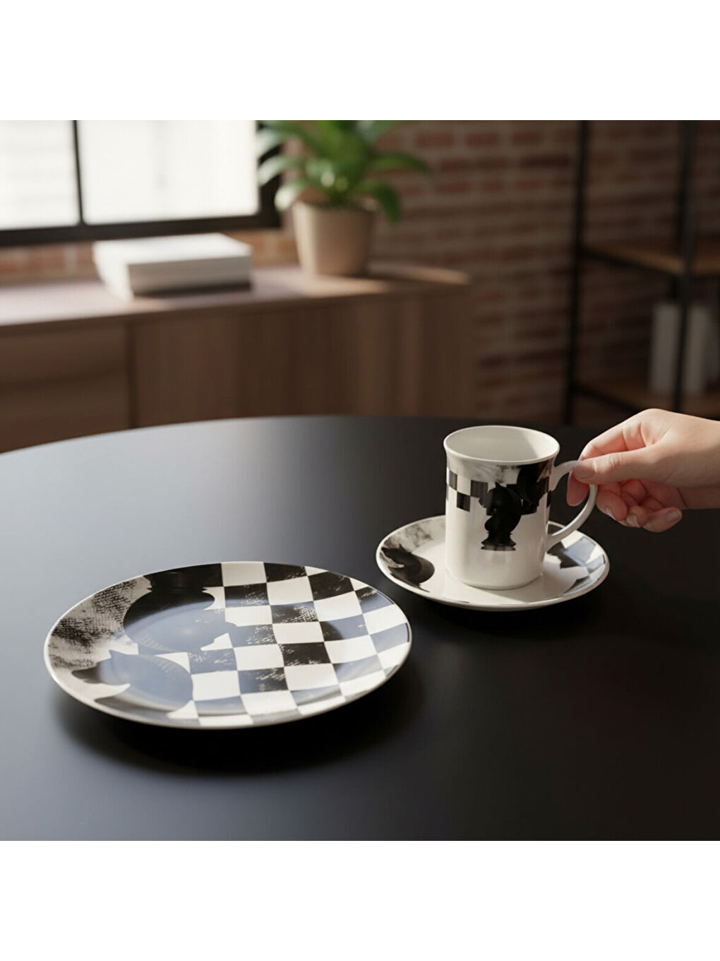 Ekru Camelia 3 Parça Çay Takımı Satranç At-3