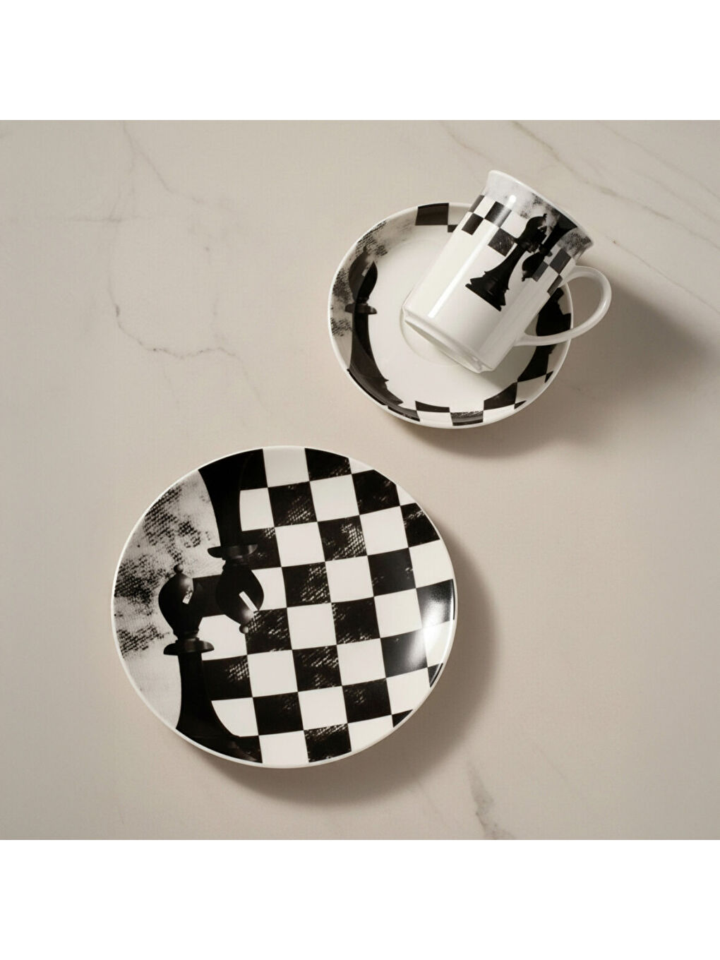 Ekru Camelia 3 Parça Çay Takımı Satranç Fil-2