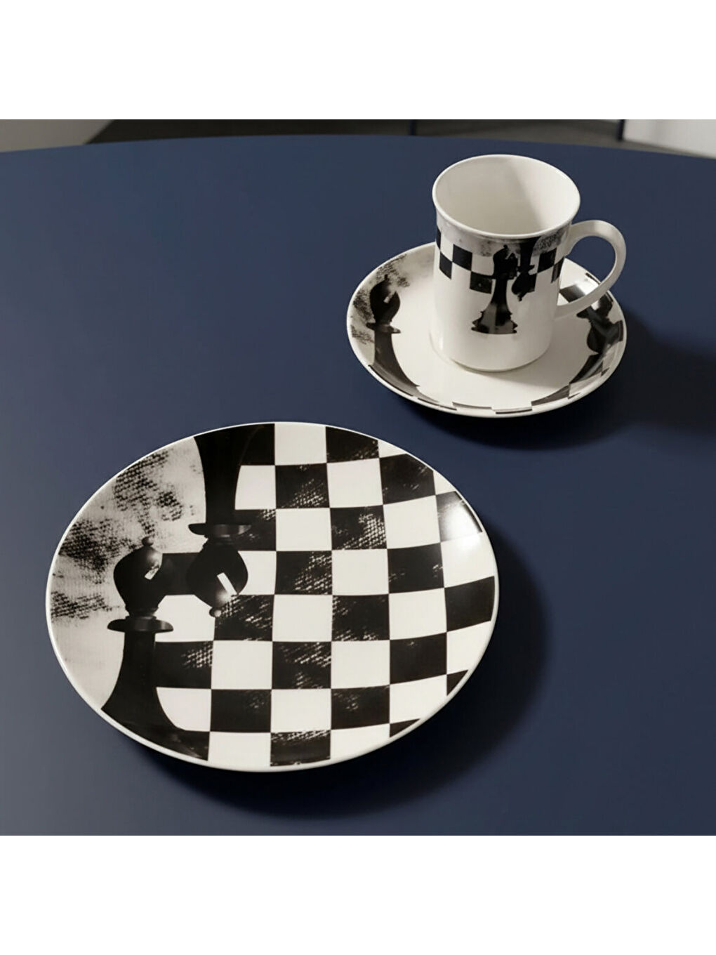 Ekru Camelia 3 Parça Çay Takımı Satranç Fil-3