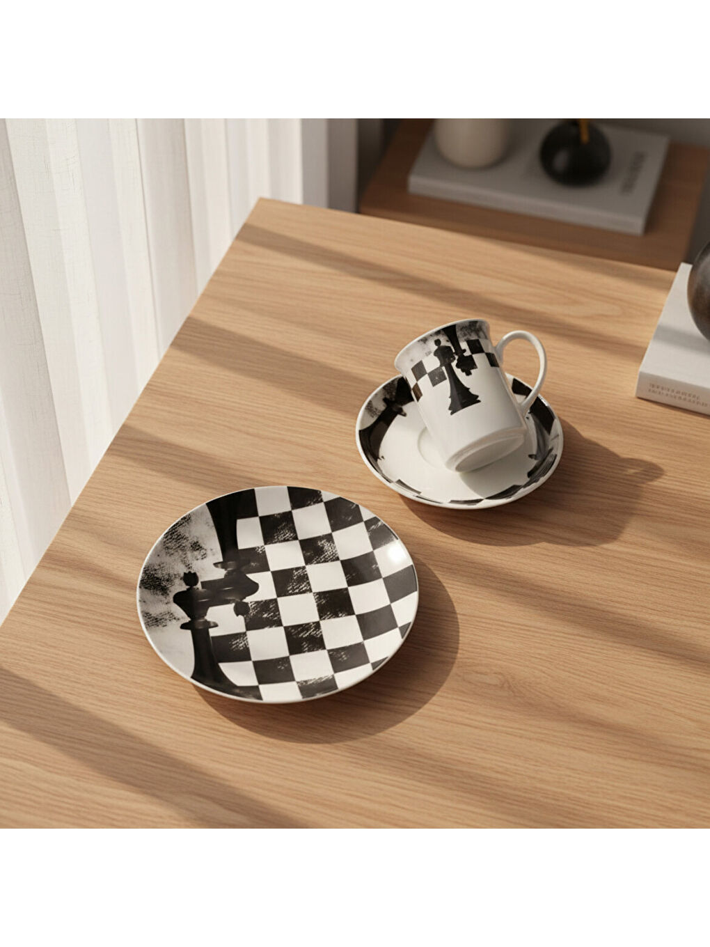 Ekru Camelia 3 Parça Çay Takımı Satranç Şah-3