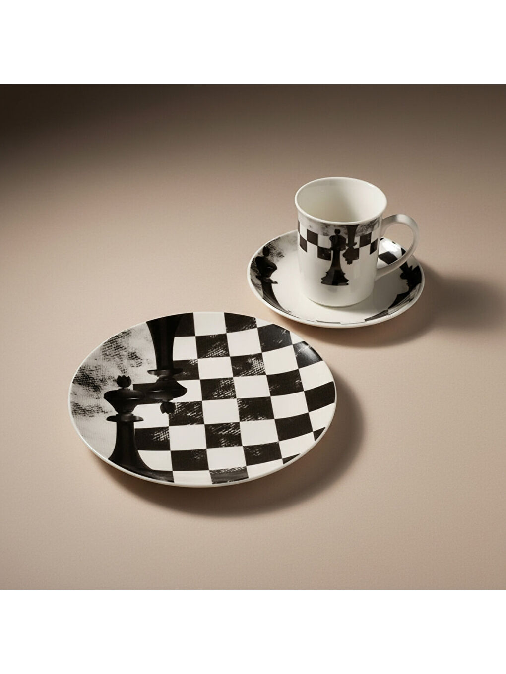 Ekru Camelia 3 Parça Çay Takımı Satranç Şah-4
