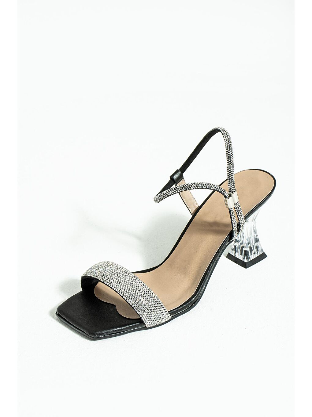 Siyah Taşlı Kadeh Topuk Abiye Kadın Ayakkabı 008-3454-23-4