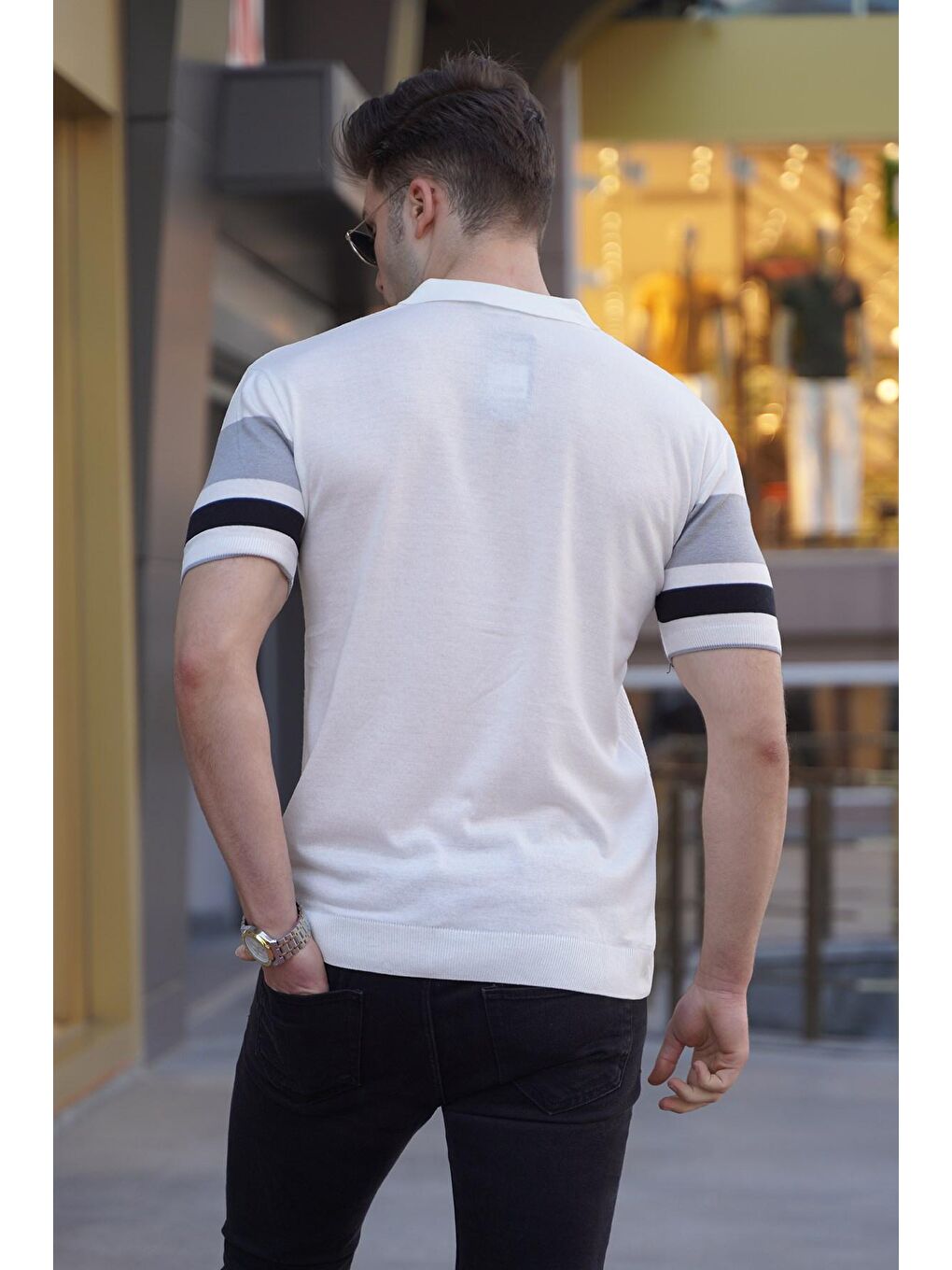 Erkek Beyaz  Polo Yaka Fermuarlı Tişört 5730-1